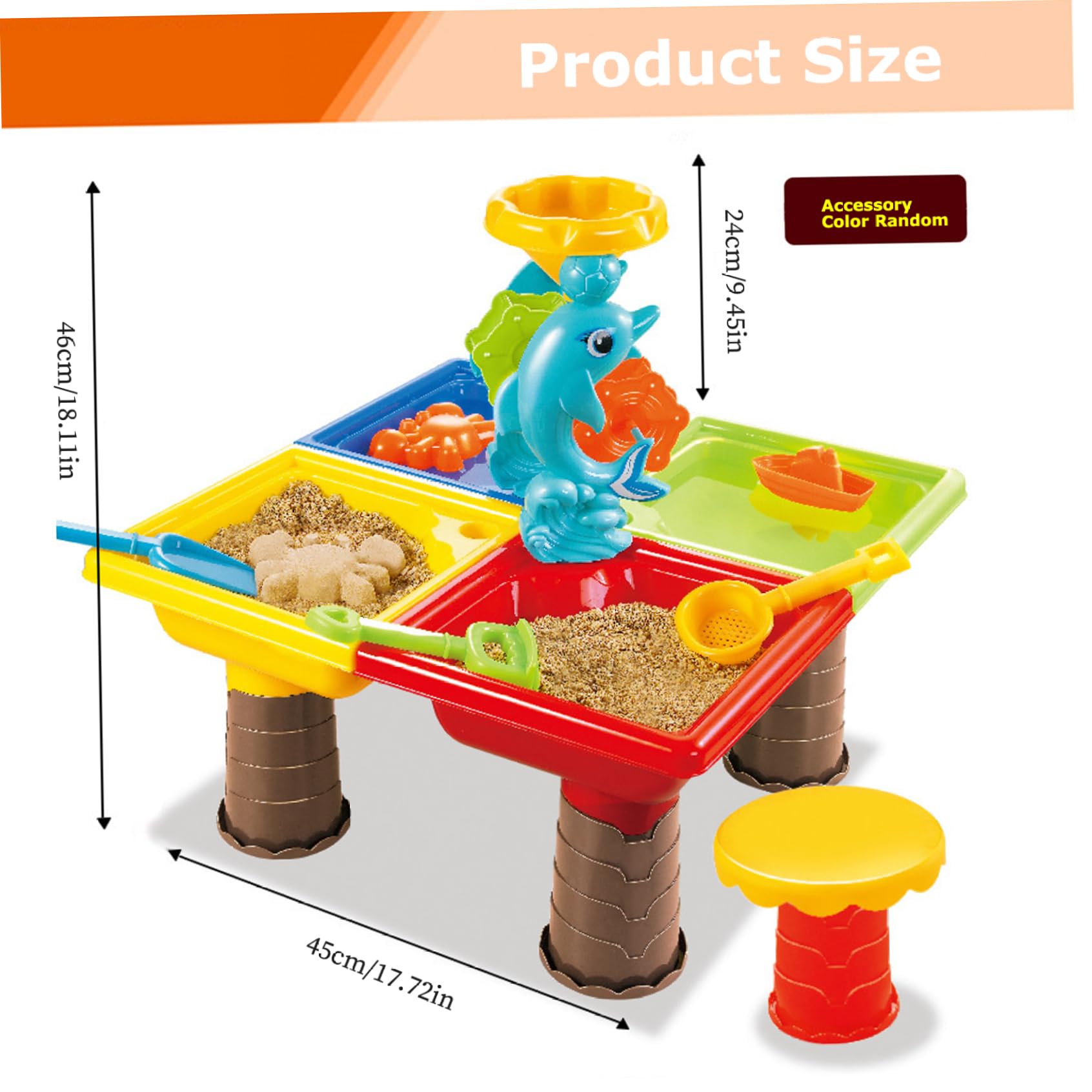 Mesa de Agua para niños pequeños 1 Juego de Mesa de Arena Colorida con Lindo delfín ABS sensorial Interactivo Desarrollo Entre Padres e Hijos Agua y Arena para Playa al Aire Libre Cuadrado