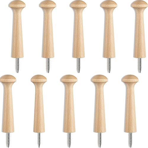 Jetec Clavijas de madera con rosca de madera de 2.9 pulgadas de largo, estantes de madera sin terminar para colgar ropa, sombreros, toallas y más