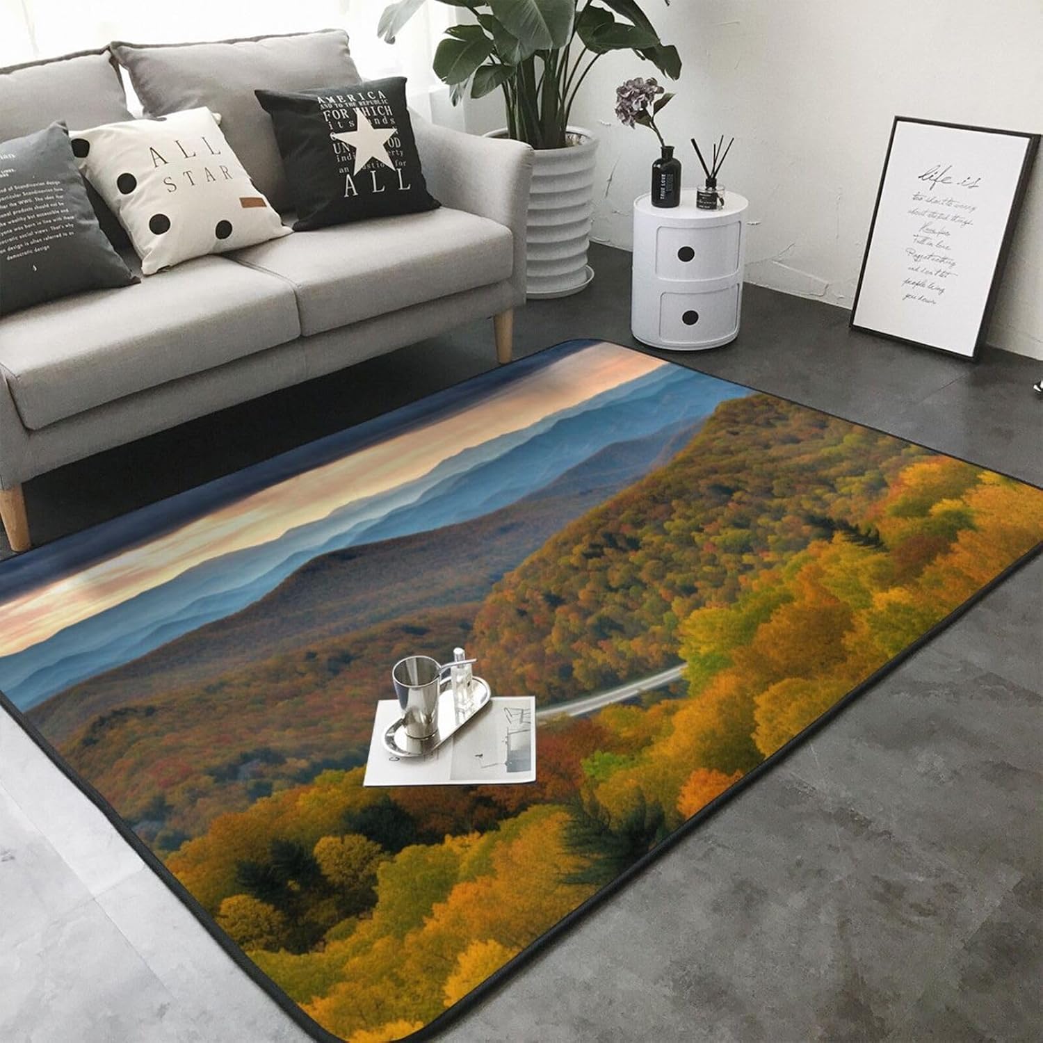 Flannel Non-Slip (Blue Ridge Parkway Mountains) Rug Pad 80×50in Soft Washable Protective for Hardwood Floors Bedroom Bathroom Living Room