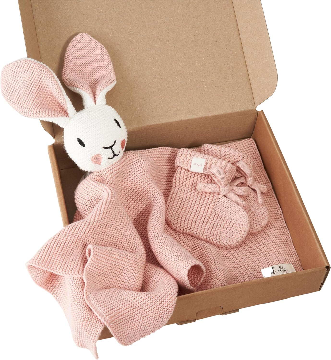 Livella Doudou Coniglietto con calzini - Puro cotone biologico - Copertina premium, copertina coccole, coperta a maglia - Morbidissima e traspirante - OEKOTEX® STANDARD 100 e certificata GOTS