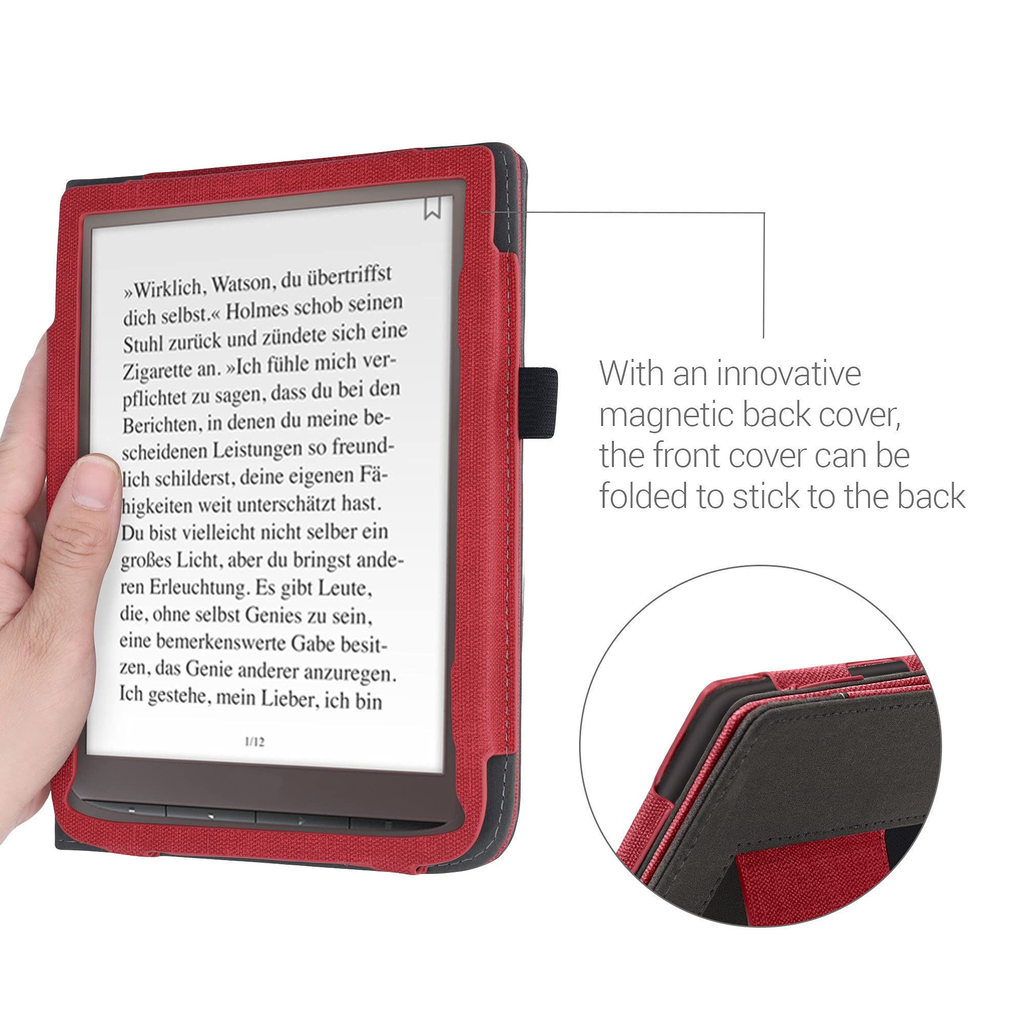 kwmobile Pokrowiec kompatybilny z Pocketbook InkPad 3/3 Pro/Color/Vivlio InkPad 3 Cover - Etui ze sztucznej skóry/zamszu ze stojakiem - Czerwony/Ciemnoszary