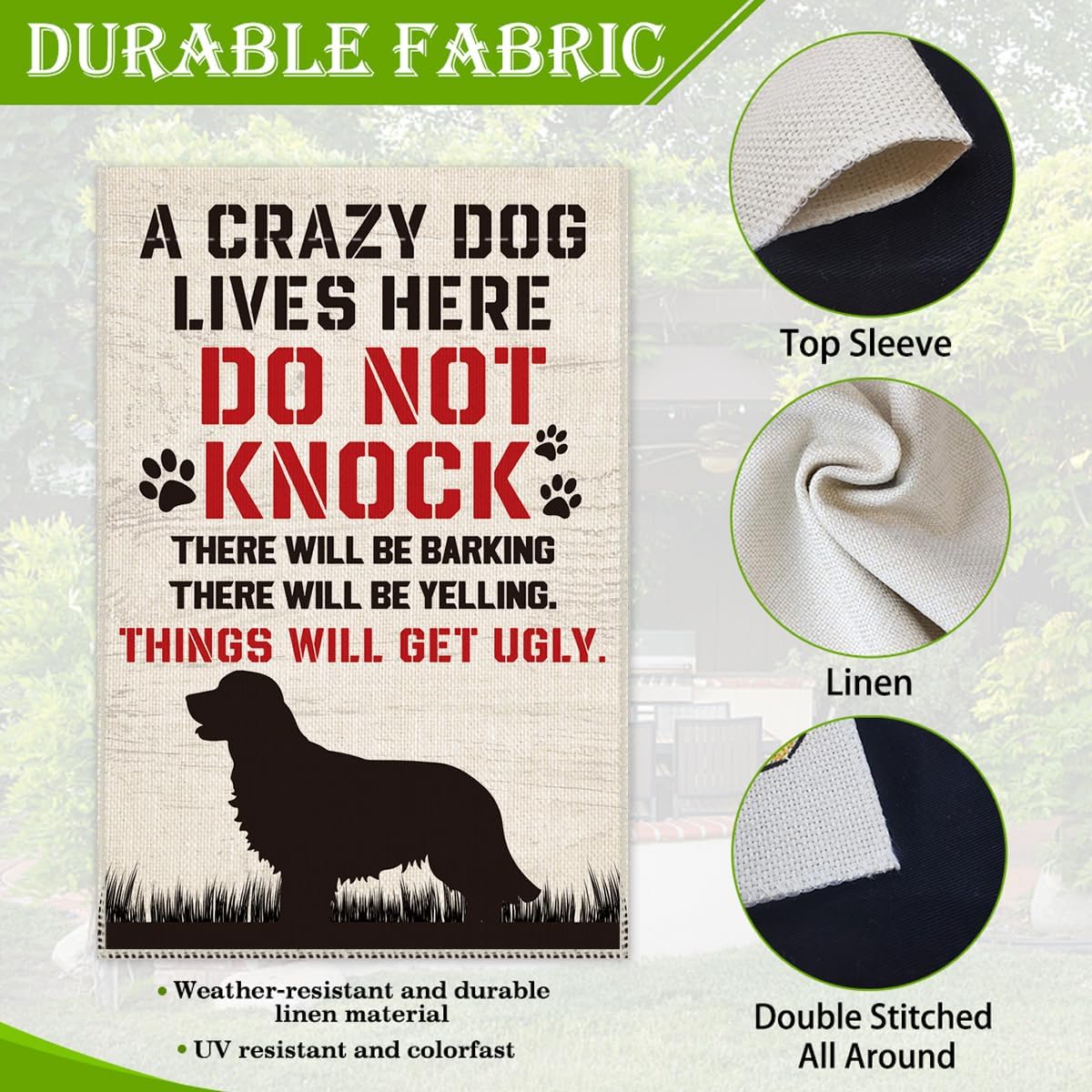 Hafhue A Crazy Dogs Live Here Do Not Knock They Will Bark Welcome Garden Flag, Yard Outdoor Farmhouse Home Decorations 12x18 In Waterproof Double Sided Printing, Funny Yard Flag Gift for Dog Lover - Image 4