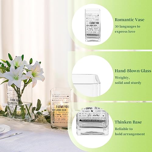 Miniatura 5 de Hewory - Jarrón cuadrado de vidrio transparente para flores, 6 piezas sopladas a mano para velas flotantes de pilar, centro de mesa rectangular