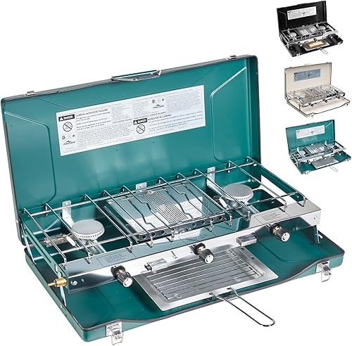 Estufa de camping de 3 quemadores 20400 BTU estufa portátil de propano con regulador, bandeja de tostadas, parabrisas para automóvil, camping,