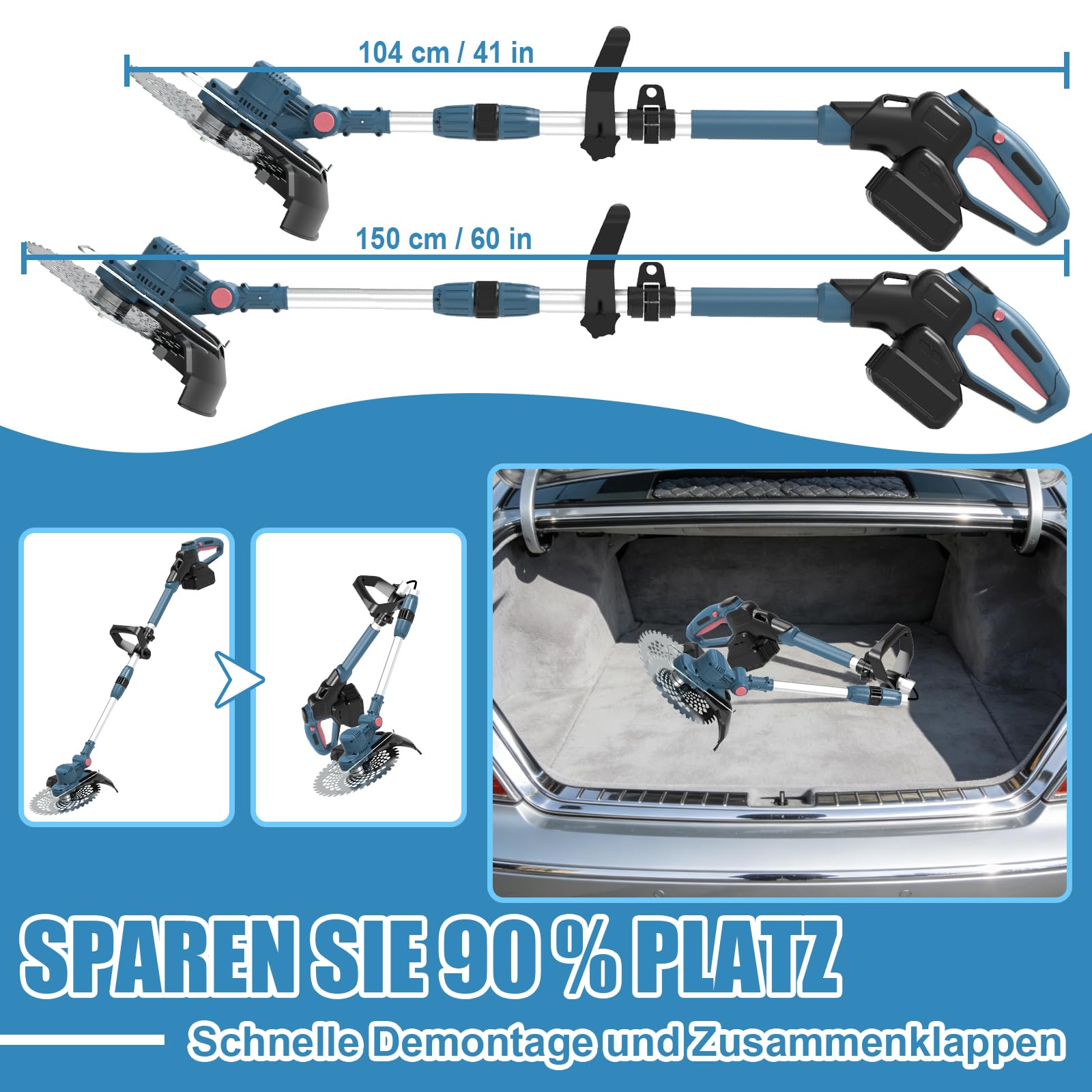Rasentrimmer mit Akku,Akku Rasentrimmer für Makita-Akkus mit 5 Klingentypen,21v,2X 4.0ah 5 In 1 Rasentrimmer,Freischneider mit Unkrautbürste,750w Bürstenloser Motor für Rasen,Garten und Hof-Dark Blau