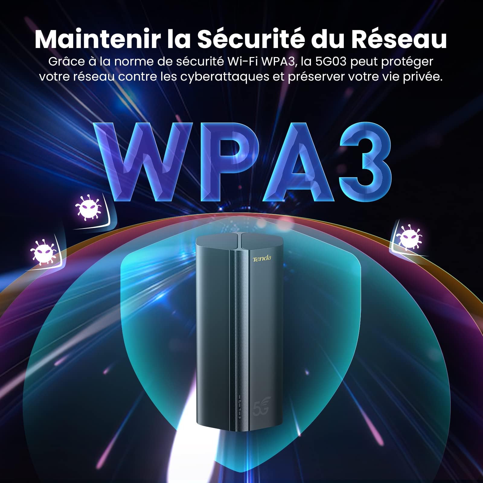 Tenda Routeur 5G NR SIM, Routeur Wi-FI 6 Mesh AX1800, Box 5G, Plug&Play, Easy Mesh, 2 Ports Gigabit, Connecte Jusqu’à 128 Appareils, WPA3,Débit Jusqu’à 4,67 Gbps(5G03)