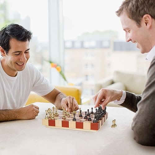 Miniatura 7 de Juego de ajedrez de metal para adultos y niños con piezas de ajedrez de metal, juego de mesa de ajedrez de madera con estuche de almacenamiento