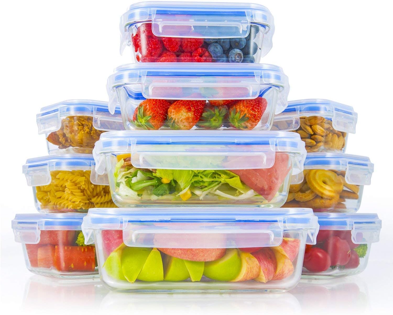 Zestkit Glass Food Storage Container, 10-Piece Lunch Boxes Set, Perfect for Meal Prep Containers, 100% Leak-Proof, BPA Free and Microwave Safe