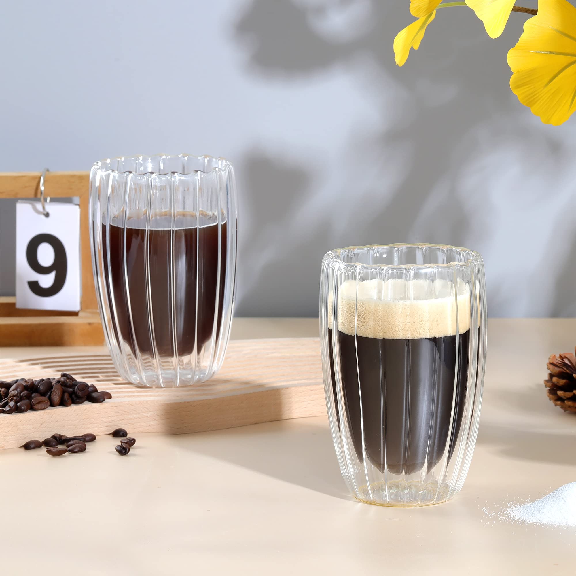 YASHIIN 2er-Set Glasbecher 400ml - Mit Deckel & Strohhalm Für Eiskaffee