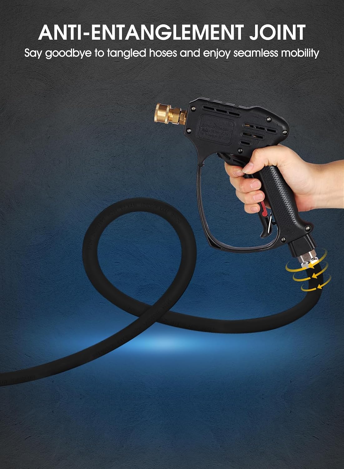 Short Pressure Washer Gun, 5000 PSI Max Swivel High Pressure Washer Extension Wand with 5 nozzles, M22 14MM Swivel Connect & M22 15MM, Car Wash Kit Power Washer Gun for Cars, Driveway, Yard, Fence