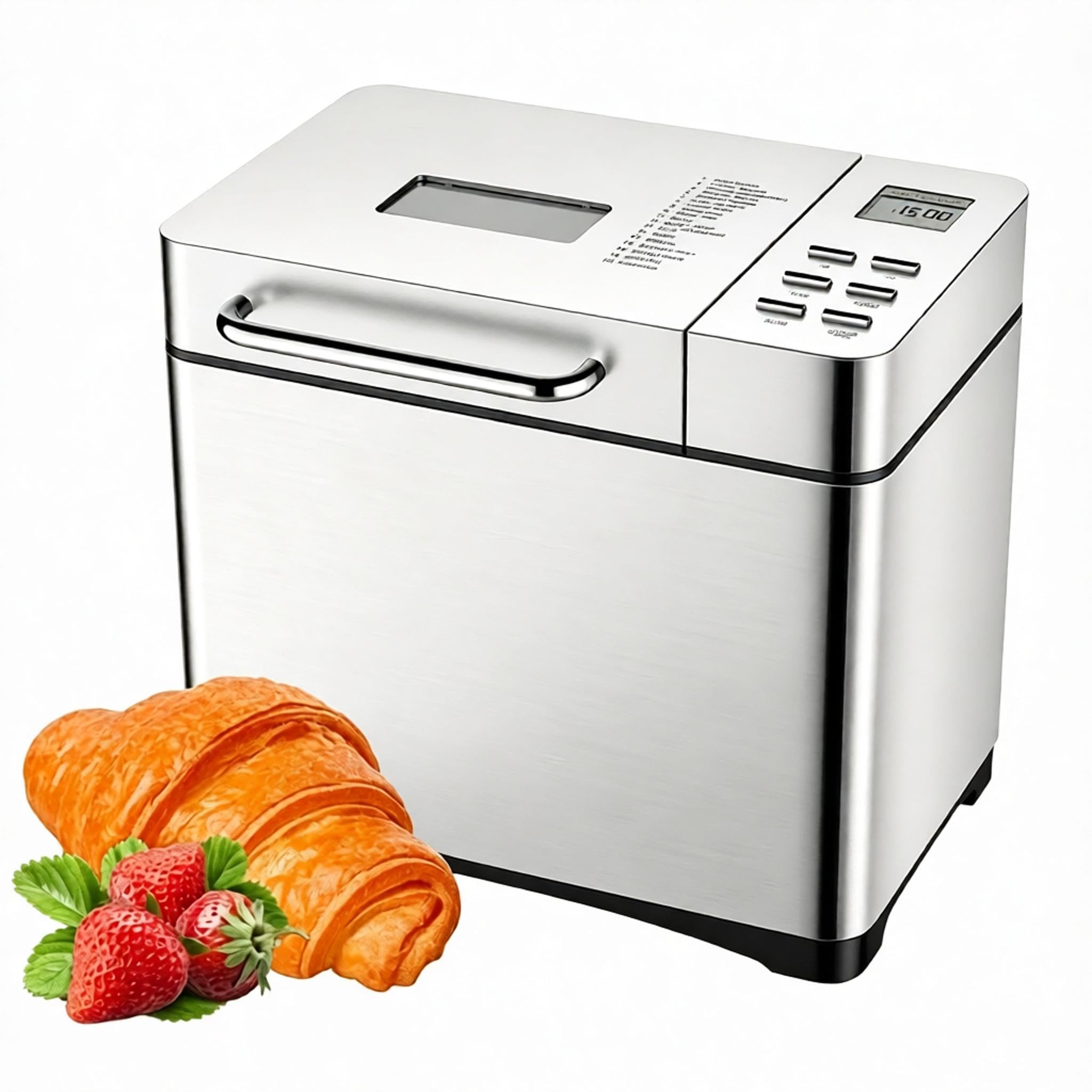 Panificadora De Acero Inoxidable, Con Capacidad Para 2 Libras, Multifuncional, Con Dispensador De Frutos Secos, Olla Interior De Cerámica Antiadherente Y Panel Táctil Digital, 3 Tamaños De Pan, 3