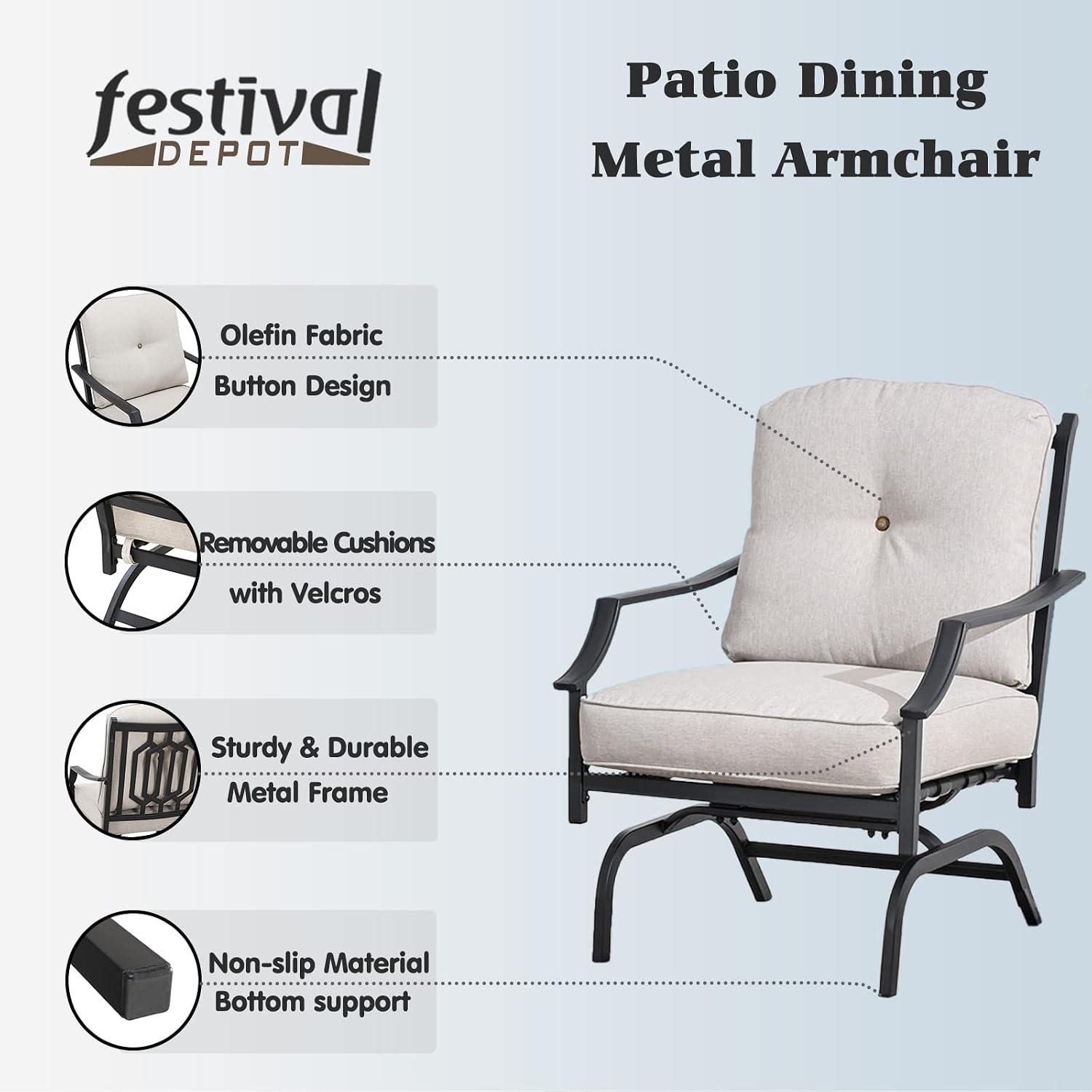 Festival Depot 4Pcs Patio Conversation Set Metal Armchairs Loveseat with Thick Cushions and Coffee Table Outdoor Furniture for Garden Yard (Beige)