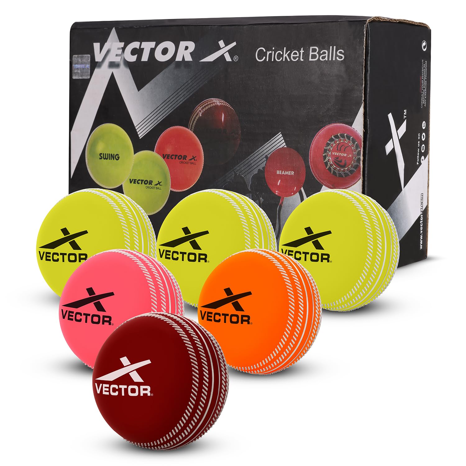 Vector X Swing PVC Cricket Practice Wind Ball Set for Indoor/Outdoor Play Street, Beach, All Age Groups, Teams, Schools, Clubs and Individual Players (Heavy Weight) Pack of 6 Multicolour Balls