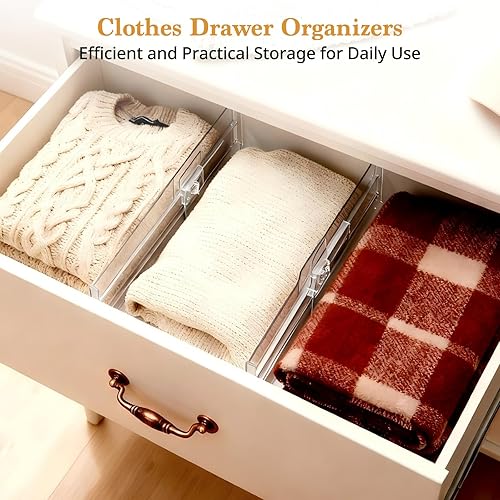 Miniatura 3 de Paquete de 4 separadores de cajones para ropa, separadores de cajones de 4 pulgadas de alto, 10 a 17 pulgadas, organizadores de cajones ajustables
