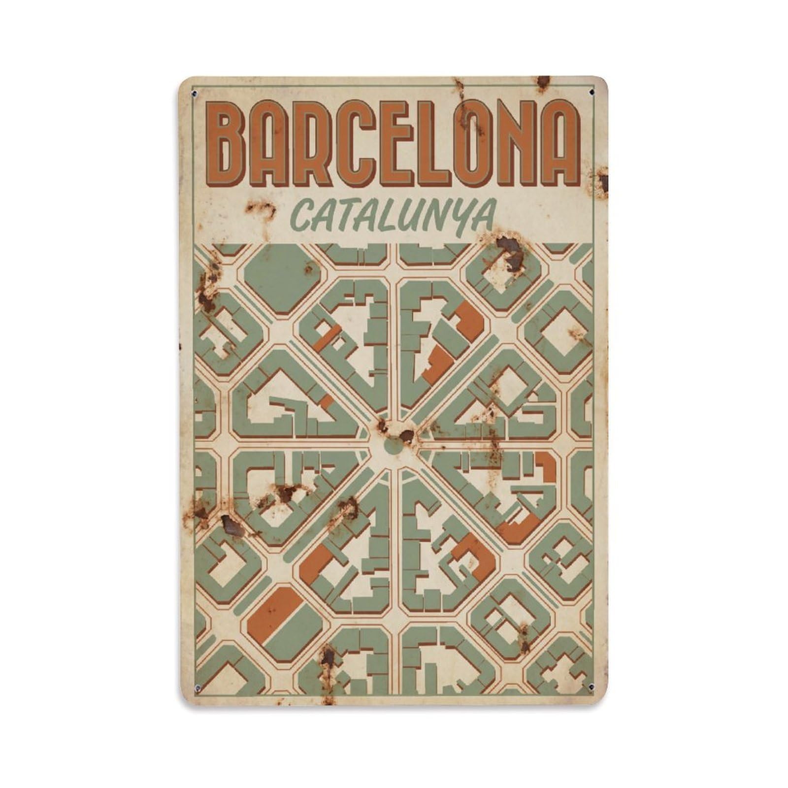 Este 8X12inch Style Vintage Travel Barcelona Spain Intense Metal Tin Sign