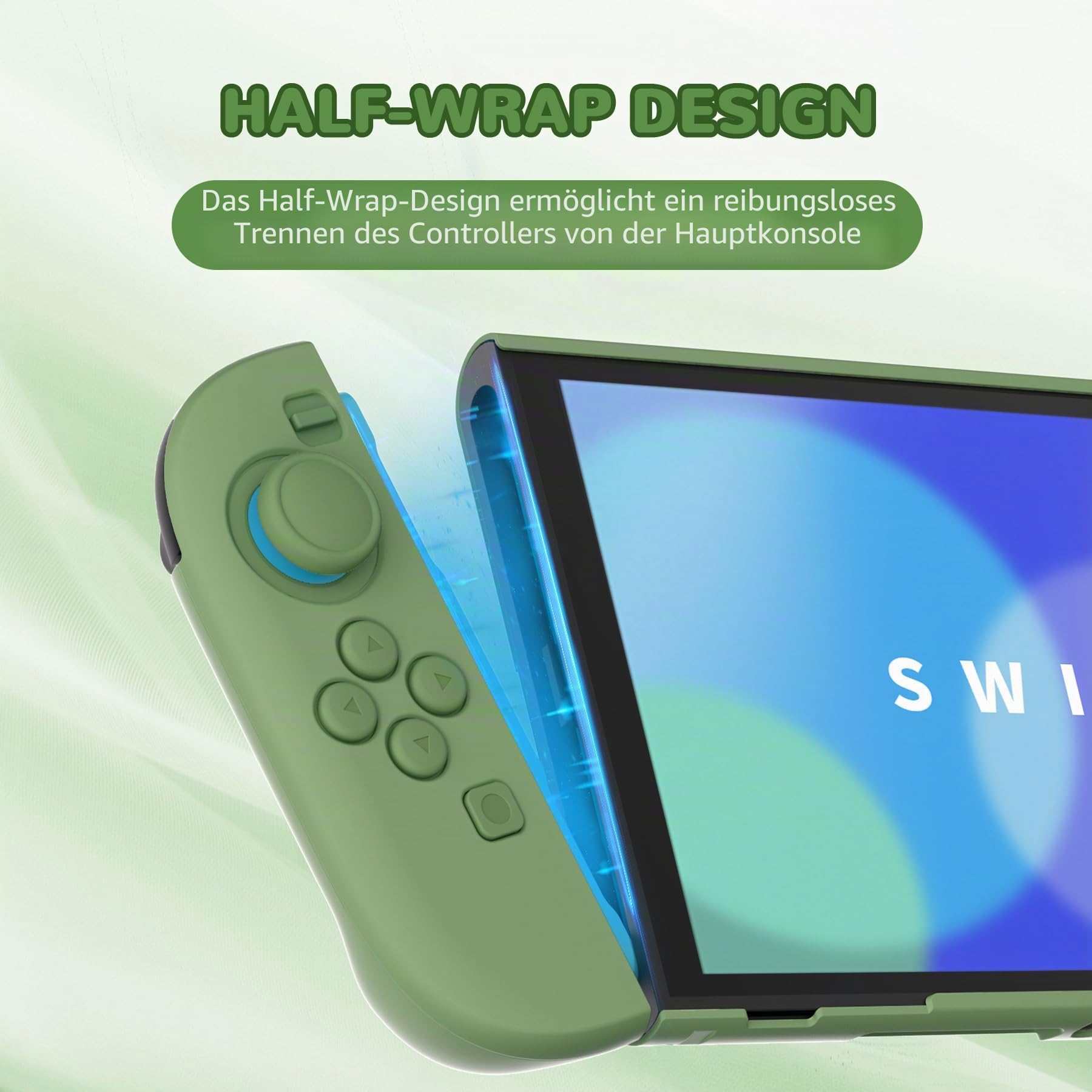 PlayVital Split-Schutzhülle für Switch 2, Kratzfeste Hülle, Dockbares Case, Ergonomischer Griphülle mit Klappständer & Joystick Kappen Zubehör für Nintendo Switch 2, Matcha Grün