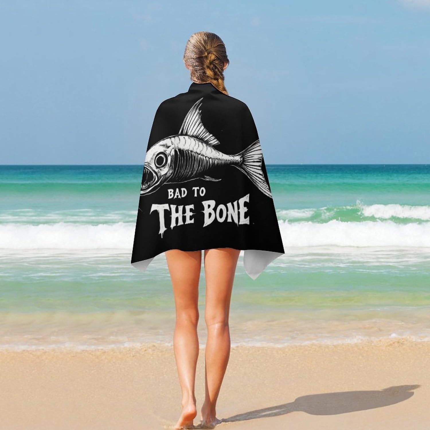 Bad to The Bone Fish Oversized Beach Towel Soft Absorbent Pool Bath Swim Towels for Adults Travel Vacation Gifts 130x80cm