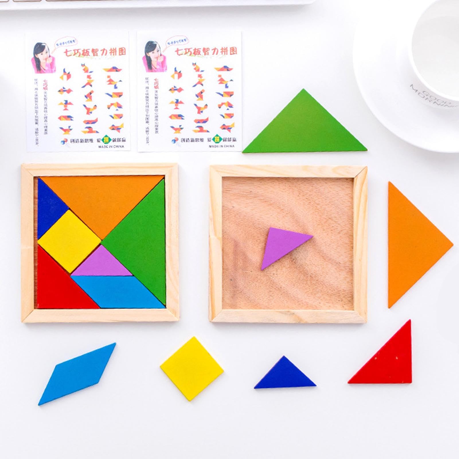 Tangram Gioco di pensiero – Set di mattoncini da costruzione in legno da 40 g, attività di apprendimento geometrico, puzzle per l'educazione precoce, gioco per casa, viaggi, vacanze, campeggio