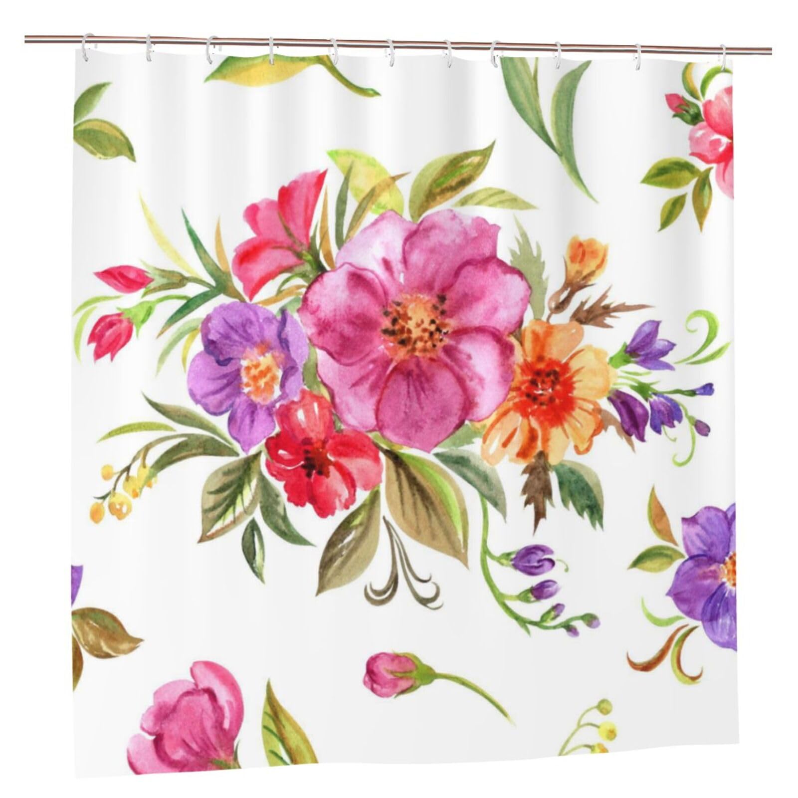 Oudrspo Polyester Fabric Shower Curtain - 70x70 Inch with Metal Grommets, Artistic Privacy Design, Seamless Watercolor Pattern of Decorative