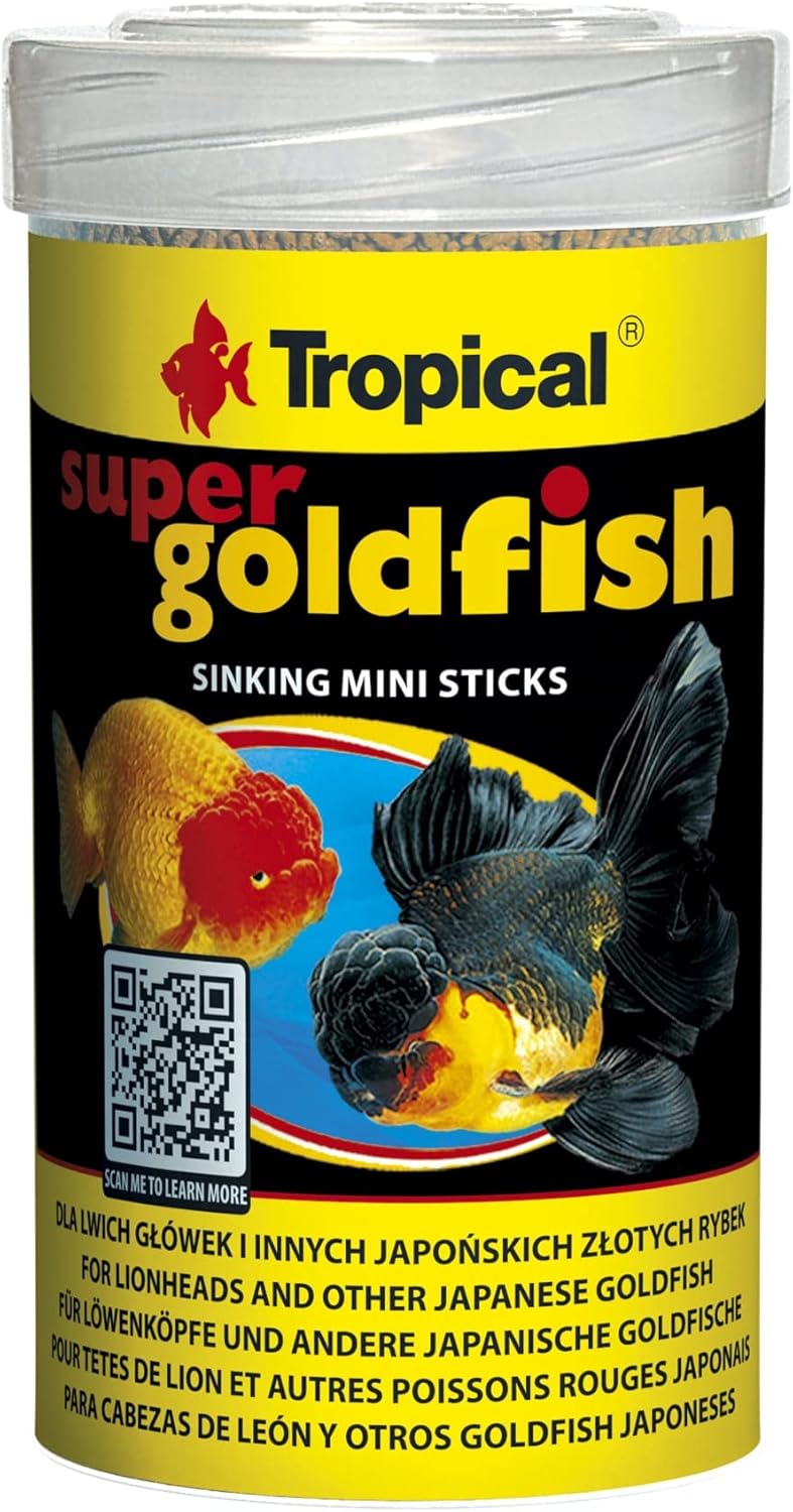 Tropical Super Goldfish Mini Sticks Hoofdvoer voor Leeuwenkoppen en andere goudvissen, 60 G/100 ml