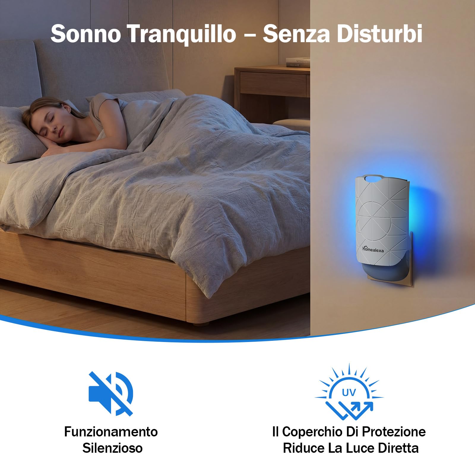 Homealexa Trappola per Moscerini della Frutta LED UV, Trappola Insetti Elettrica contro Moscerini, Mosche e Falene, Spina Rotante 180°, con 6 Ricariche, per Cucina e Casa