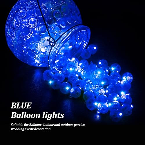 Miniatura 4 de Aogist 100 luces de globo azul con lazo para colgar, mini luces de bola LED para bebidas, luz redonda pequeña para linternas de papel, globos,