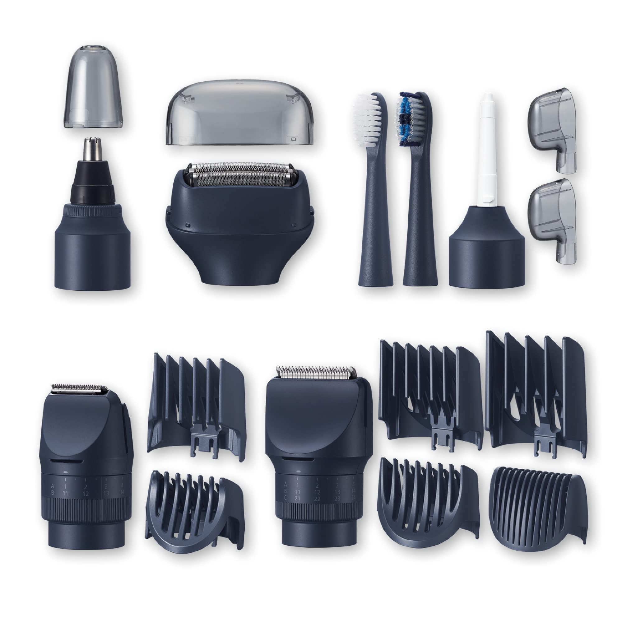 Panasonic MULTISHAPE modulares Körperpflege-System für Männer, Bart-/Haartrimmer, Bart-/Haar-/Körpertrimmer, 3-Klingen-Scherkopf, elektrische Zahnbürste & Nasen-/Ohren-/Augenbrauentrimmer Aufzatz