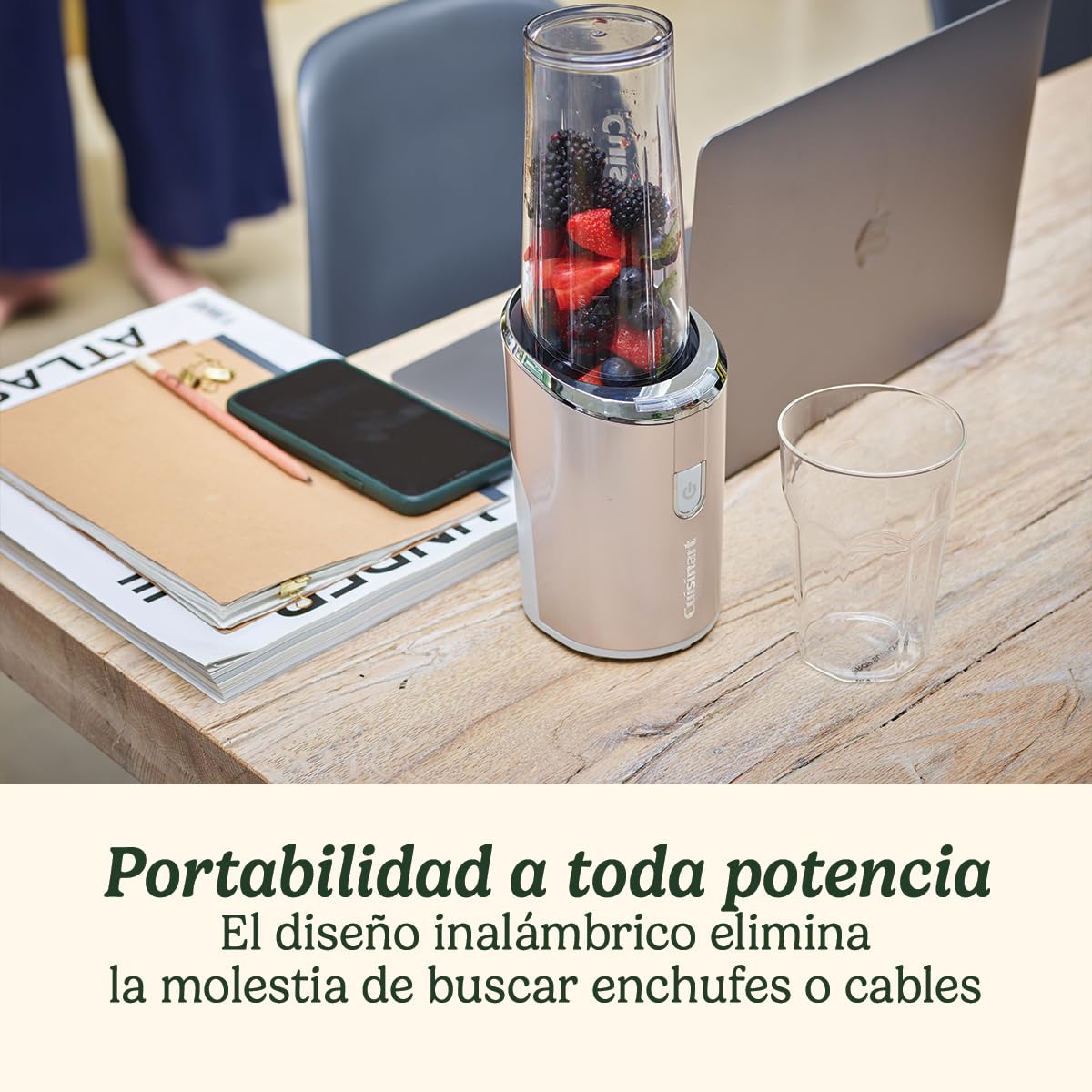 Cuisinart Batidora sin cable para llevar | Botella de 450 ml | Preparadora portátil de batidos, hielo, frappés, batidos | Recargable por USB, de mano | Vaso mezclador Tritan sin BPA con tapa incluida