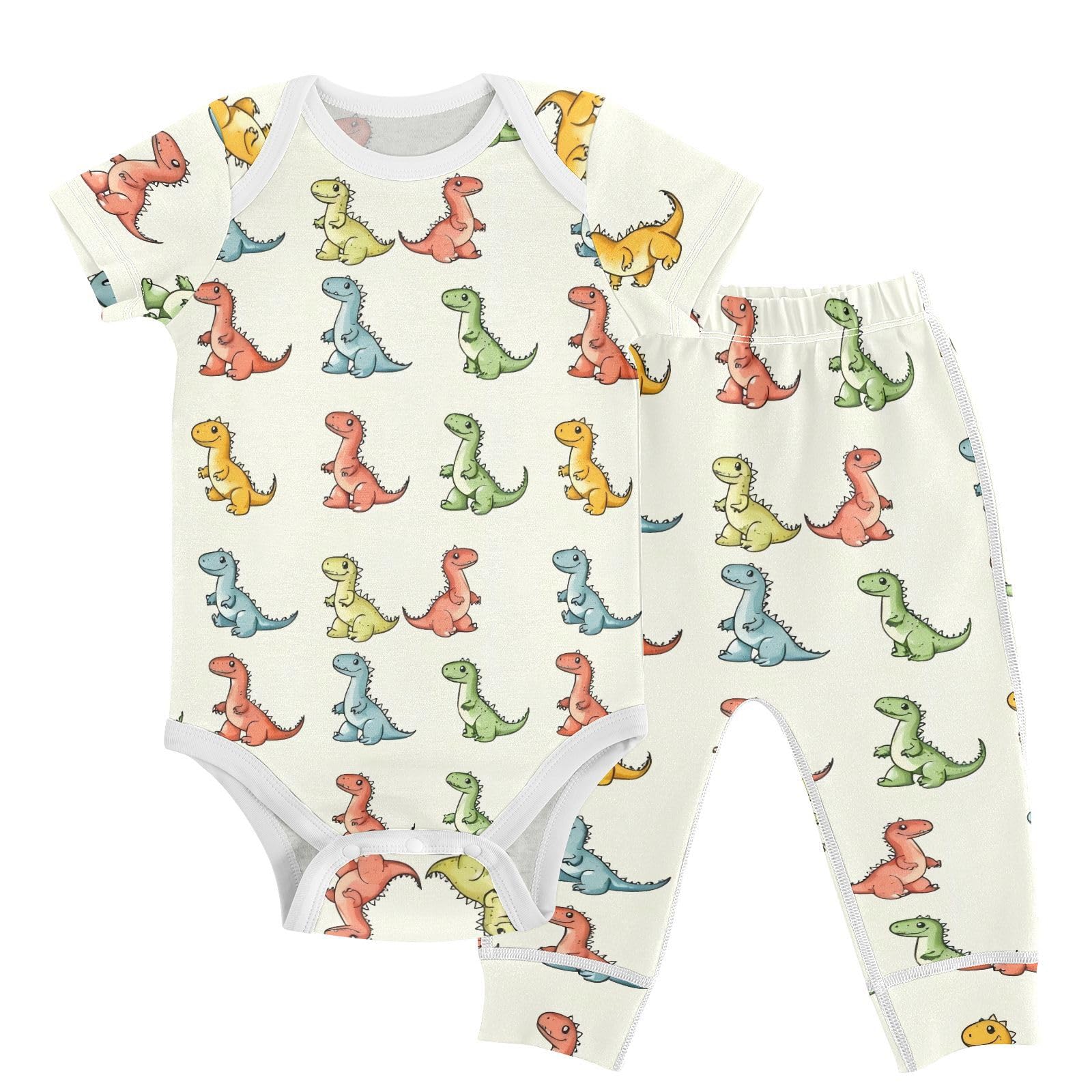 vvfelixl Baby Layette Sets Clothes,Colorful Dinosaurs Baby Bodysuits Set,Unisex Babys Pants Sets Short Sleeve 12-18M