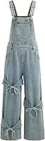 CIDER Women's Denim Overalls with Bowknot, Adjustable Straps & Pockets - Wide Leg Jumpsuit