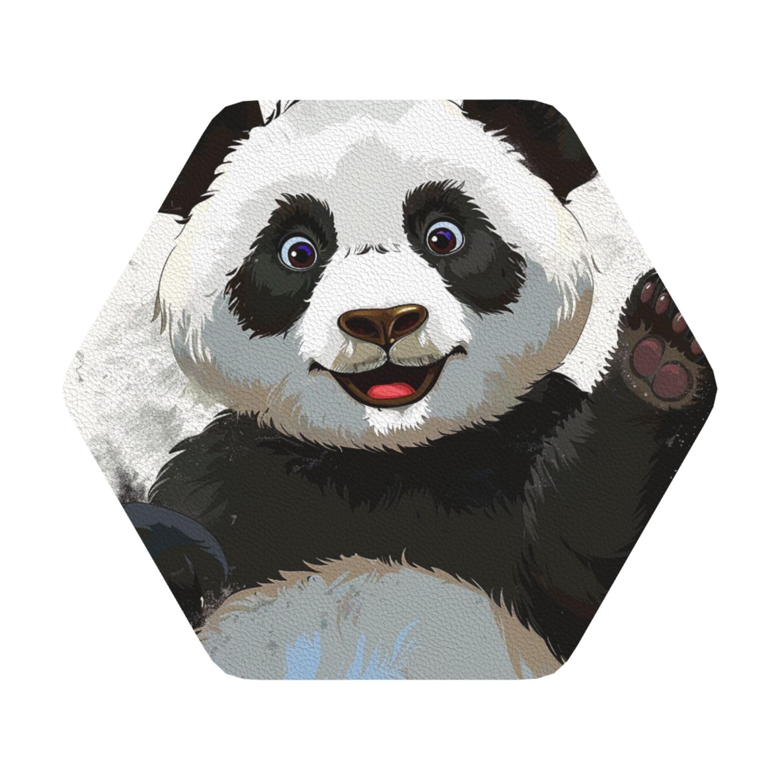 Panda art Print Leather Coaster Set of 6, Hexagon Coasters Table Decorative Coffee Cup Beverage Coasters Wine Beer Bar Coasters for Hot Drinks Table Protection