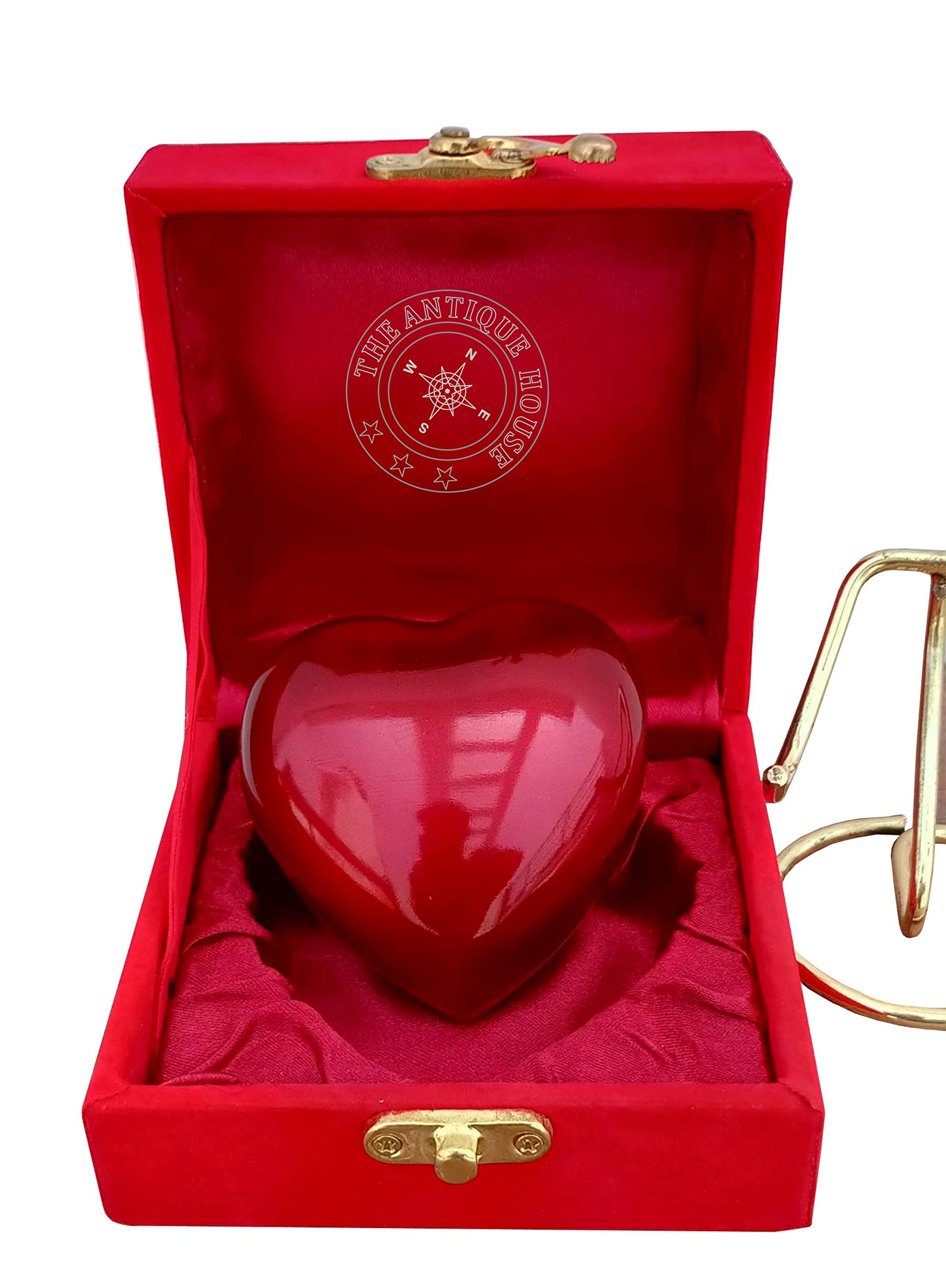Urna de cremación para cenizas, urna de corazón rojo con caja roja y soporte de latón, mini urna conmemorativa para mascotas para tu ser querido
