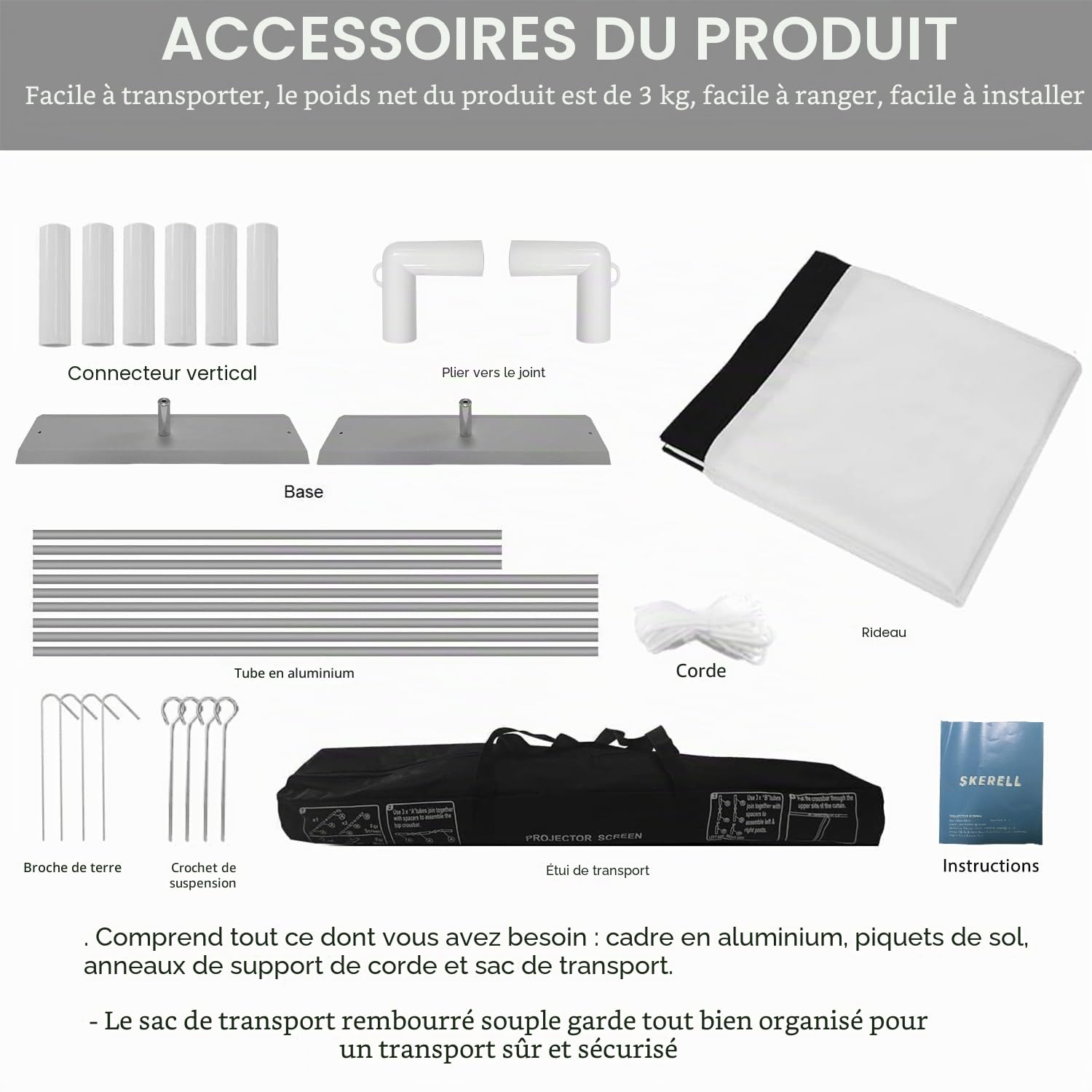 Écran de Projection avec Support portatif de 100’’16:9 4K Écran de Projection Avant et arrière HD Écran de Film avec Sac portatif pour Les Voyages intérieurs et extérieurs à Domicile Jardin cinéma