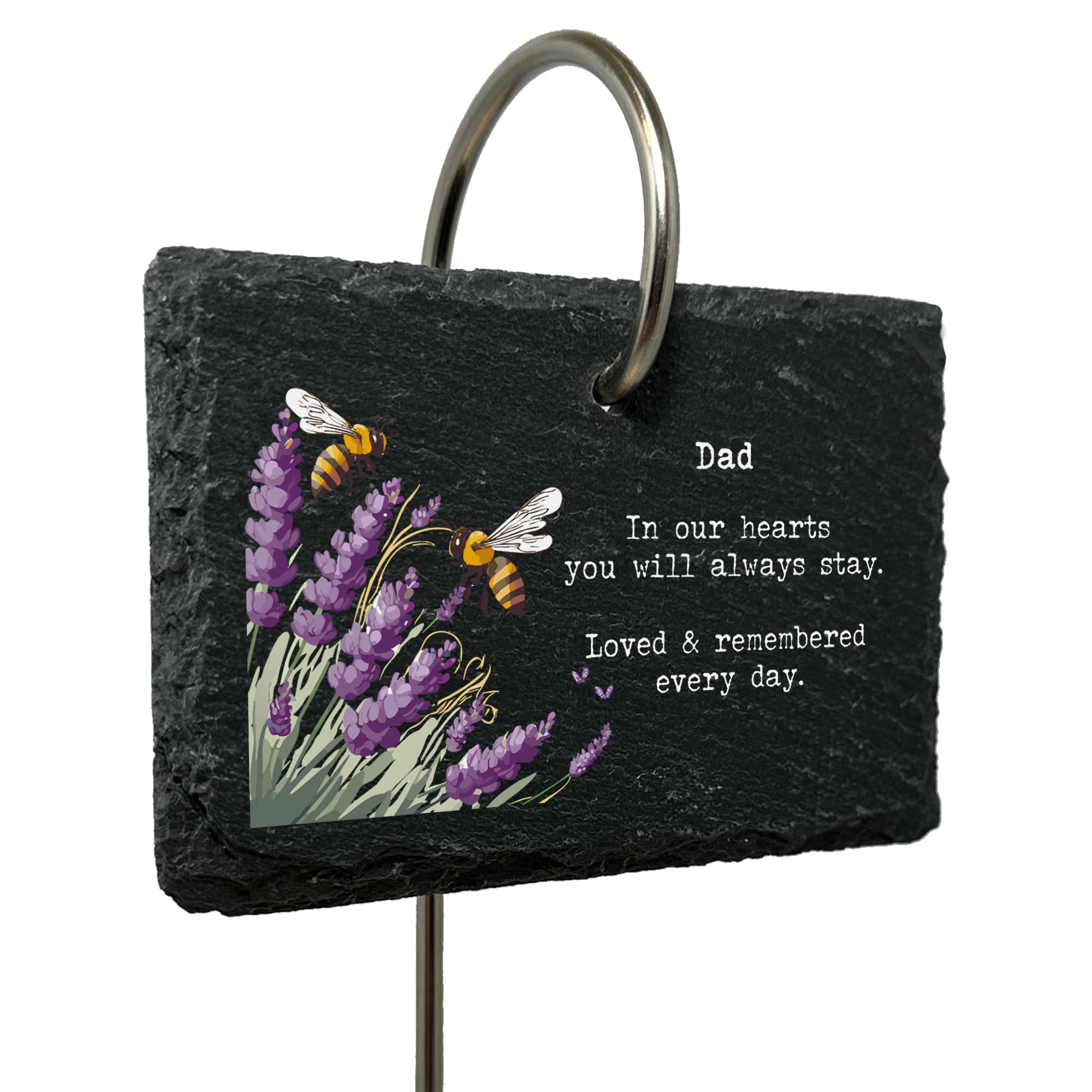 Dad — Lavender & Bees Memorial Plaque — In our hearts you will always stay. Loved & remembered every day. — Outdoor Ground Stake — Slate Landscape Rectangle — In Memory Of