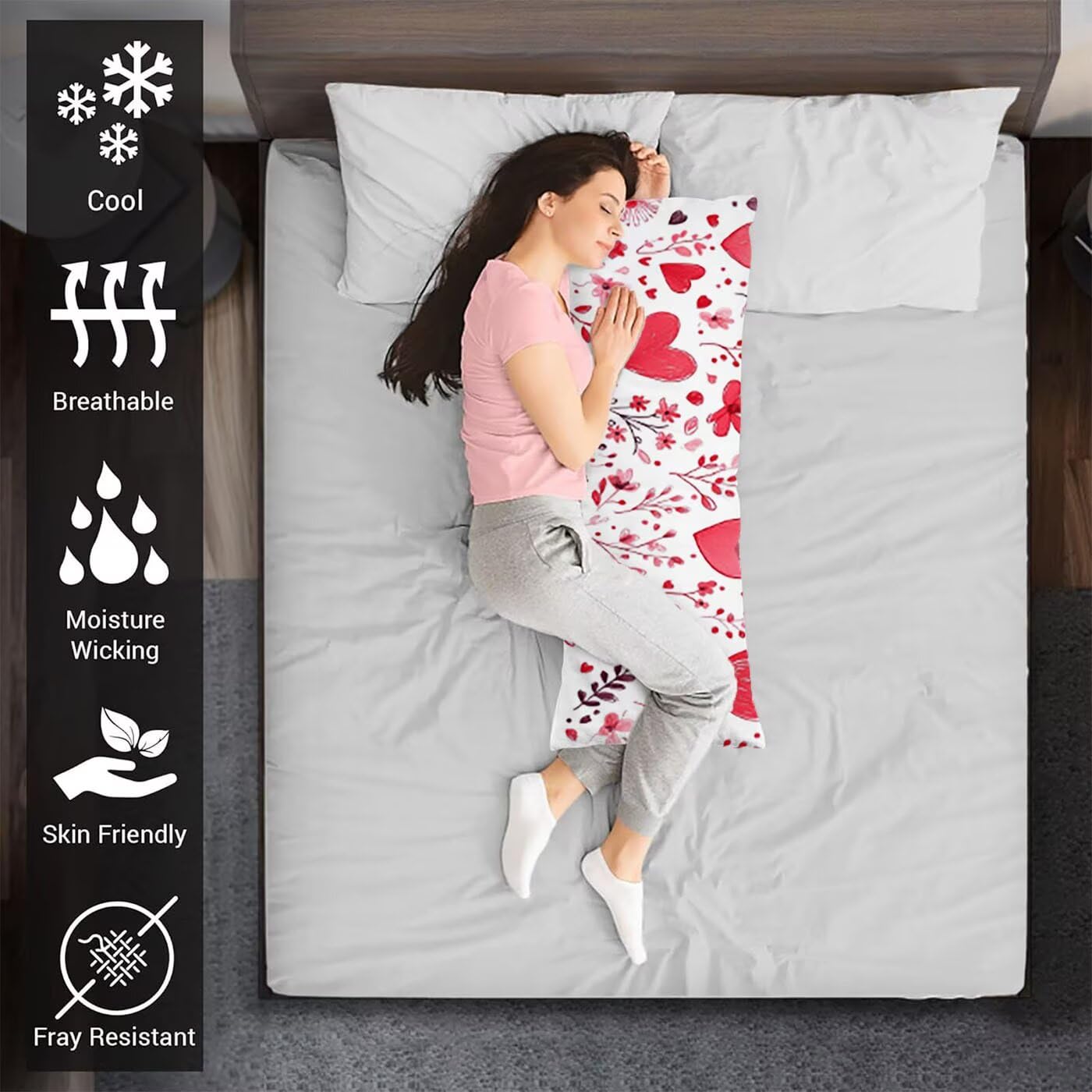 Amore Federe Cuscini Divano 60 x 180 cm, Cuscini per Divano in Velluto Cotone Morbida e Traspirante, Fiore Copricuscino Letto con Cerniera Invisibile Federe Cuscino per Arredamento Casa Letto B-3405