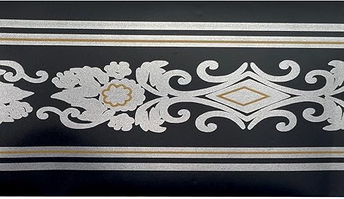 Miniatura 8 de Papel tapiz de damasco plateado, rollo de borde negro, decoración de pared, hoja de papel de pelar y barra de baño, línea de zócalos, azulejos de