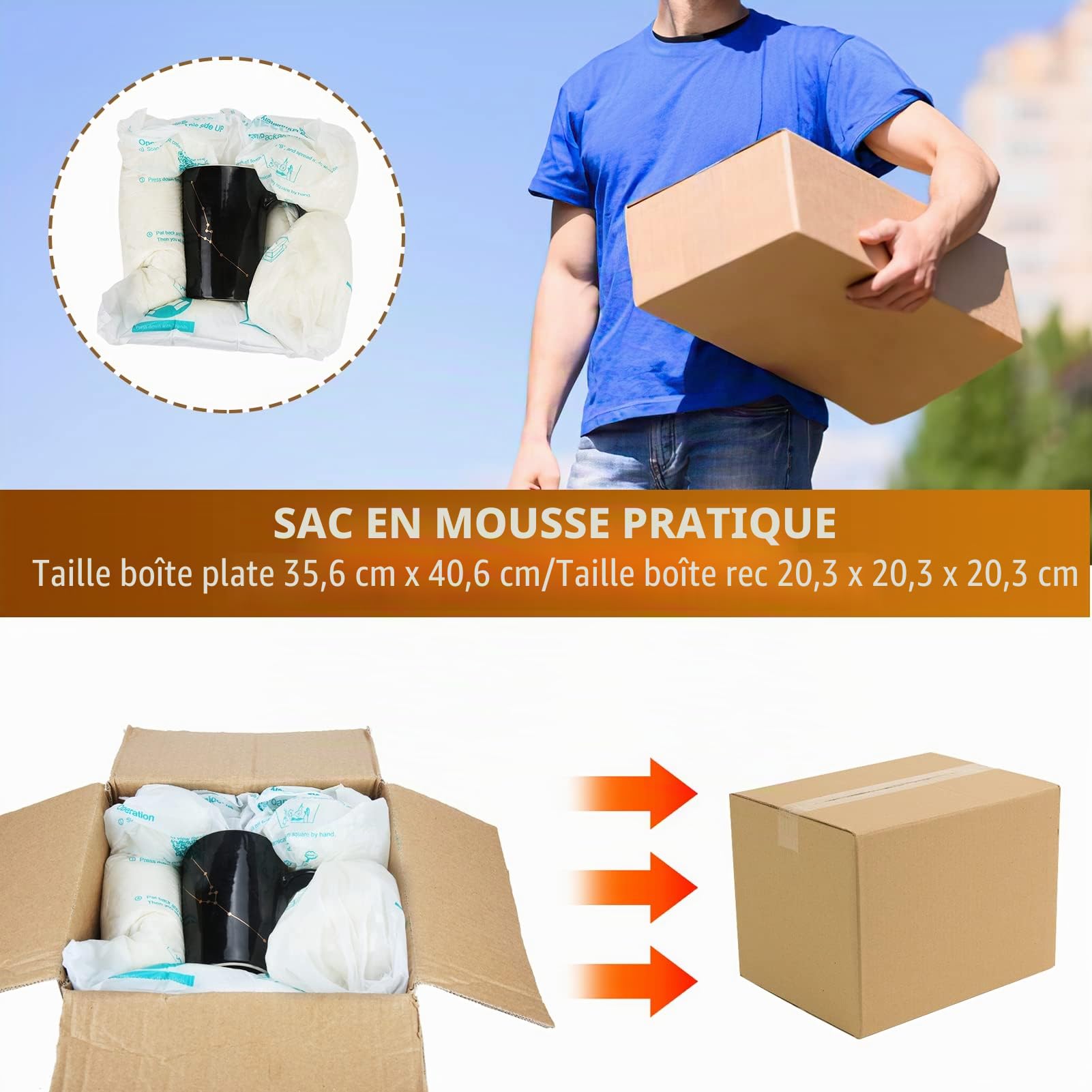 Lot de 8 sacs en mousse pour l'expédition, sacs d'emballage en mousse expansibles à température ambiante - Emballage instantané - Solution d'emballage et d'expédition