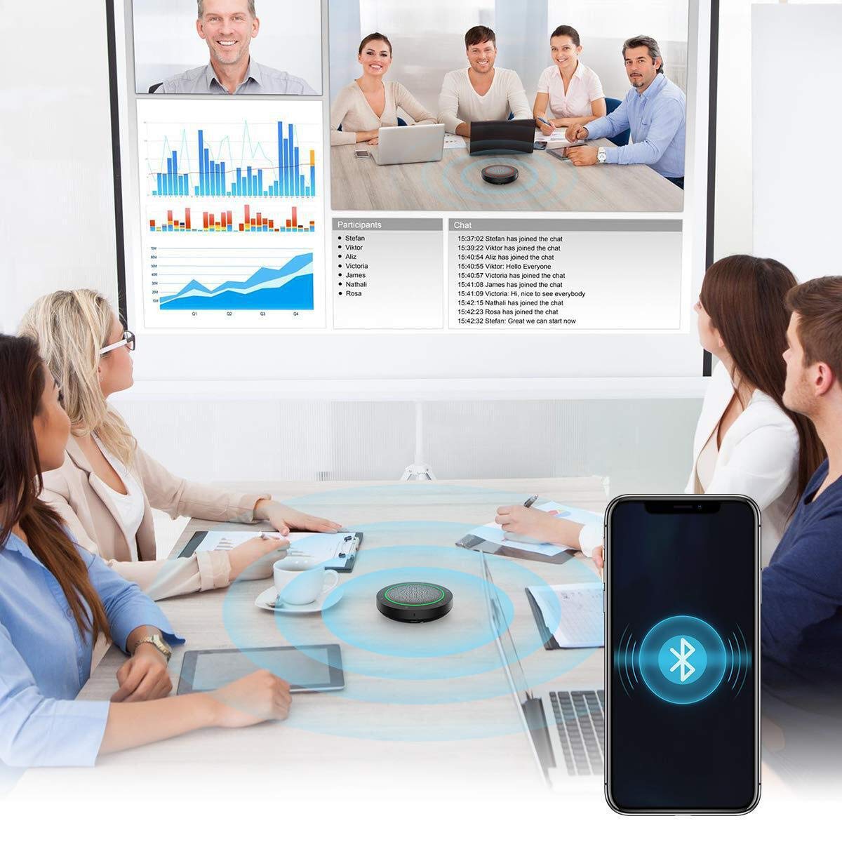 Bluetooth Conférence Haut-Parleur Microphone sans Fil pour téléphone Portable et Ordinateur, Bureau à Haut-Parleur USB pour Skype, Zoom