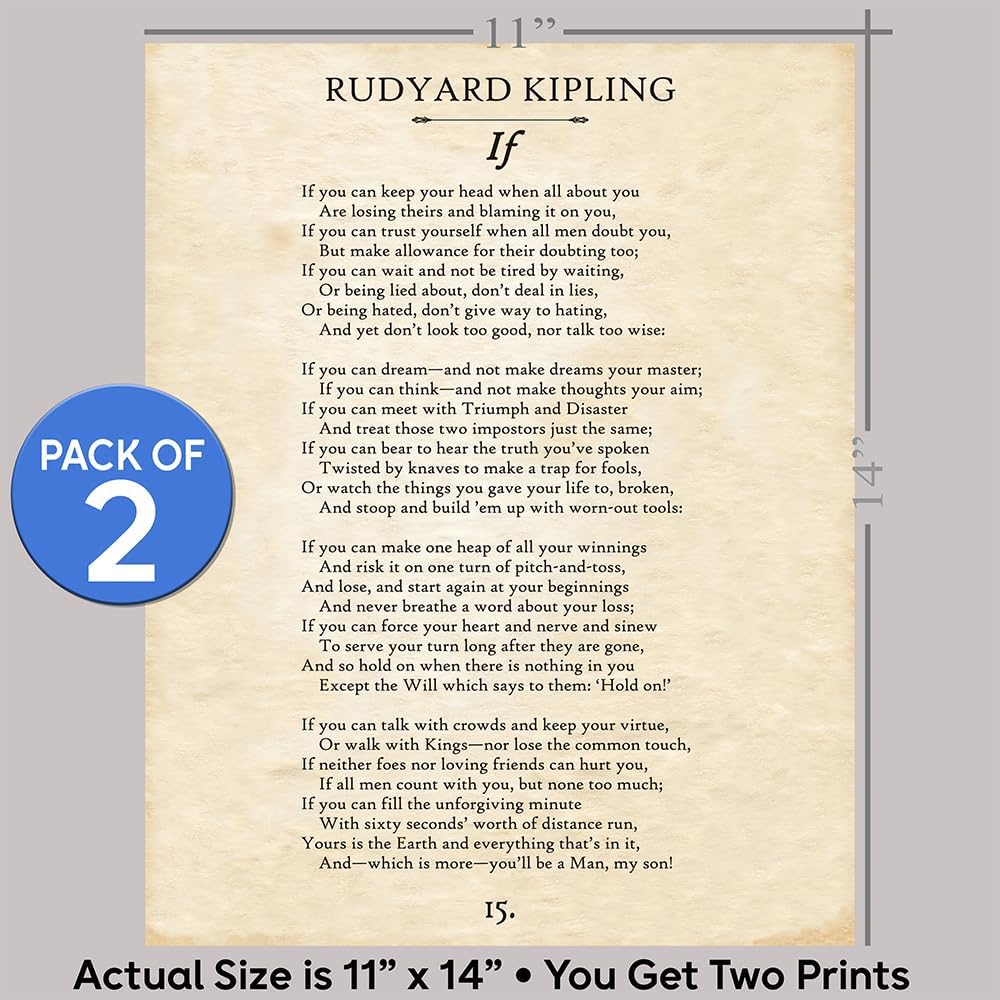 If by Rudyard Kipling Wall Art - 11x14 (Pack of 2) Unframed Typography If Poem Book Page Print - Great Gift for Poetry Fans and Inspirational and Motivational Decor for Home and Office