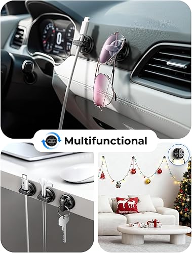 Miniatura 3 de LISEN - Paquete de 6 soportes giratorios para cables para mesita de noche, clips magnéticos giratorios de 360, clips adhesivos sin residuos, para