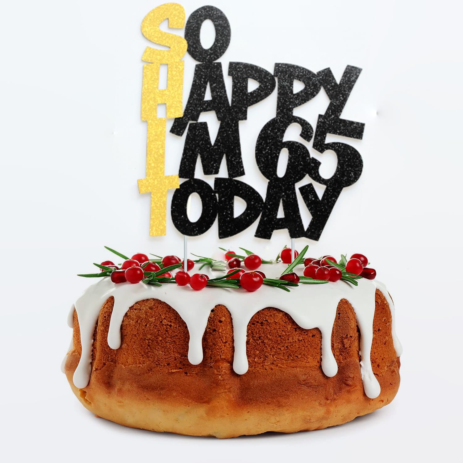 Glitter Sixty Five Cake Toppers For 65 Years Old Birthday Party Decorations Supplies Favors Funny Happy 65th Birthday Cake Topper For Women Men DAD MOM Him Her Cake Decorations Gold Black