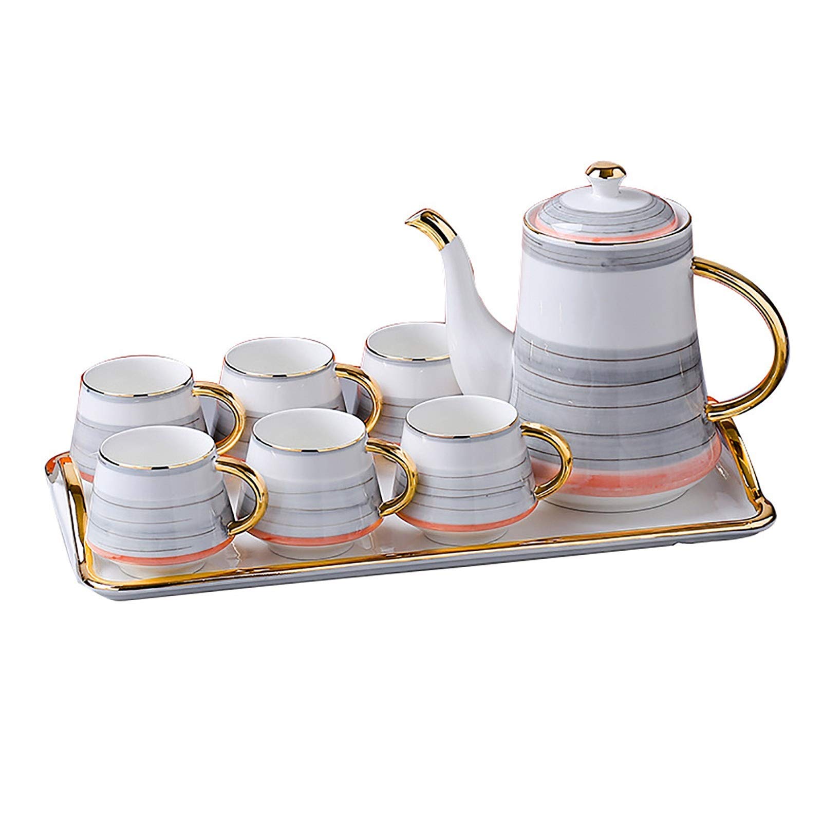 Zestaw filiżanek do espresso, kubki kawy, herbata nordycka ceramiczna kreatywna filiżanka gospodarstwa domowego popołudniowy kwiat zestawy czajników, szary-1.4L