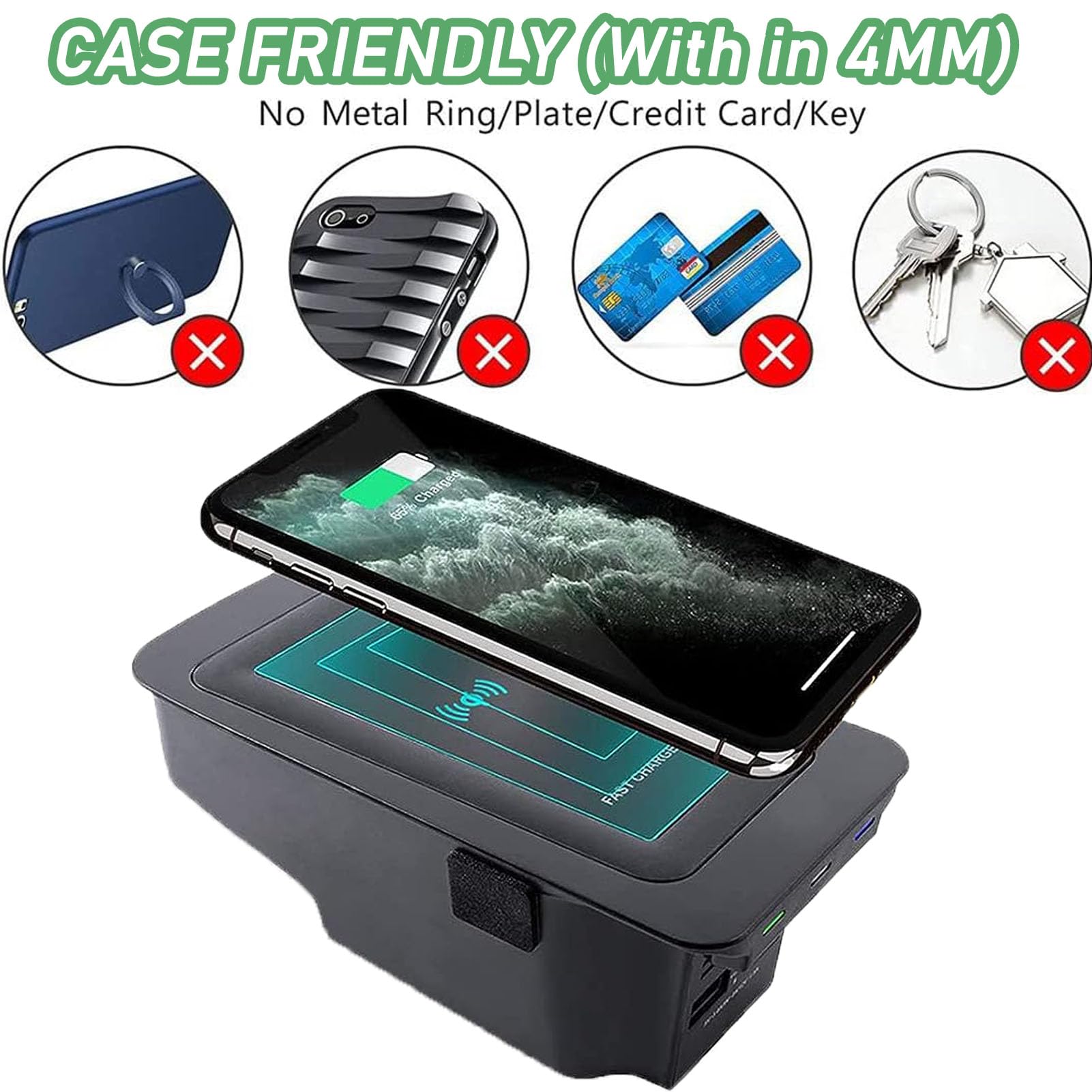 Caricatore Wireless Auto per Volvo S60 Xc60 V60 S90 V90 Xc90 (2015-2024) Tutti I Modelli con Sistema Di Raffreddamento A Doppio Canale D'Aria 15w Fast Charge Accessori Di Aggiornamento
