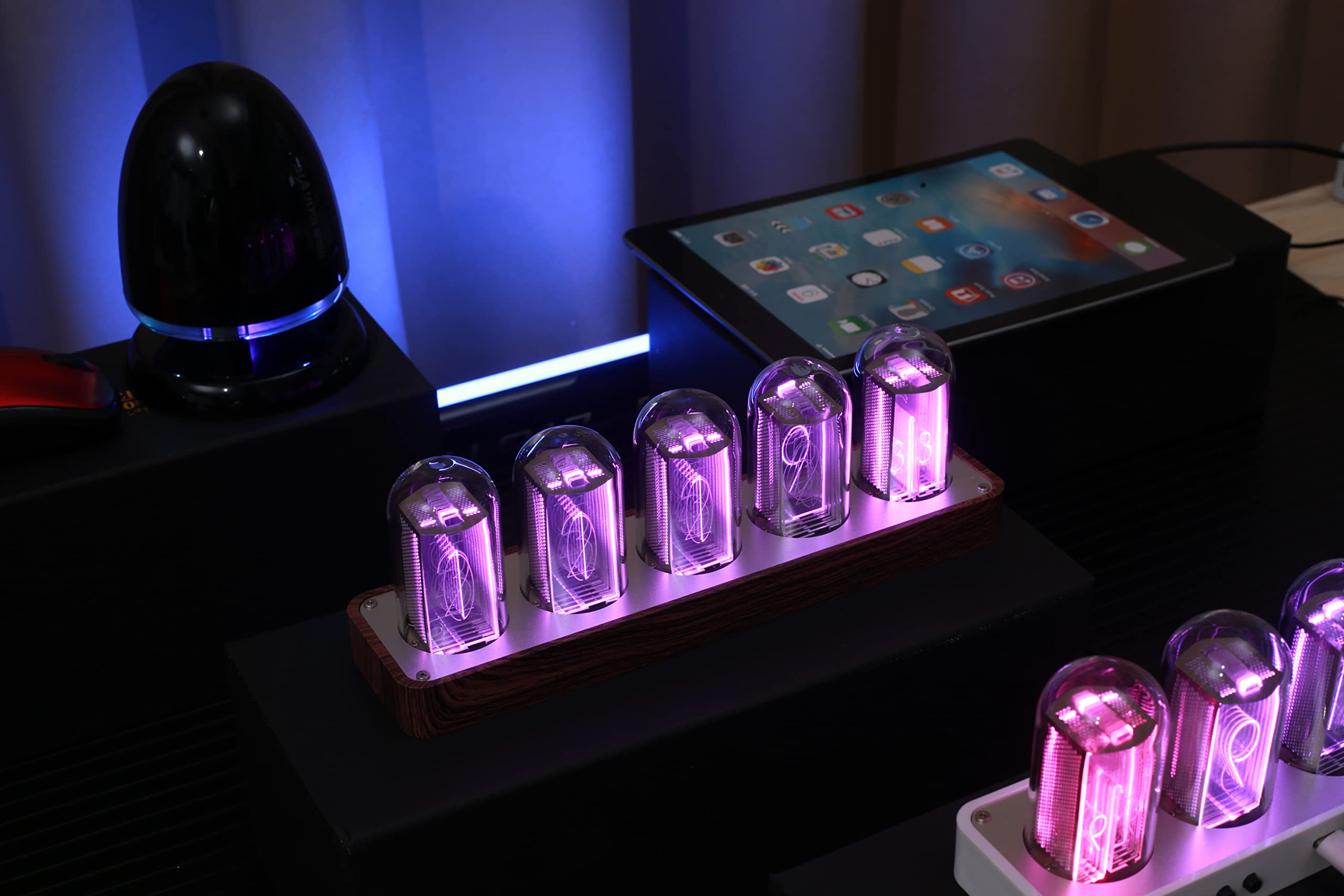Nixie - Reloj de Tubo electrónico LED Brillante Retro Moderno Reloj Despertador de Madera Alimentado por USB para decoración del hogar (no Requiere Montaje, 5RGB)