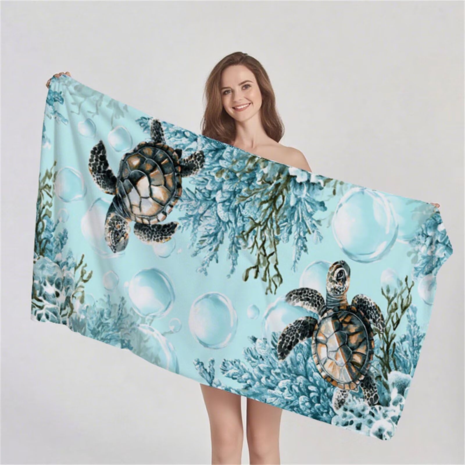 Telo Mare Microfibra 90x180 cm Telo Mare Grande, Asciugamano Palestra Assorbente Asciugatura Rapida, Asciugamano Mare Antisabbi Stuoia Spiaggia per Piscina, Viaggio 2 Set- Tartaruga Marina G1-1104