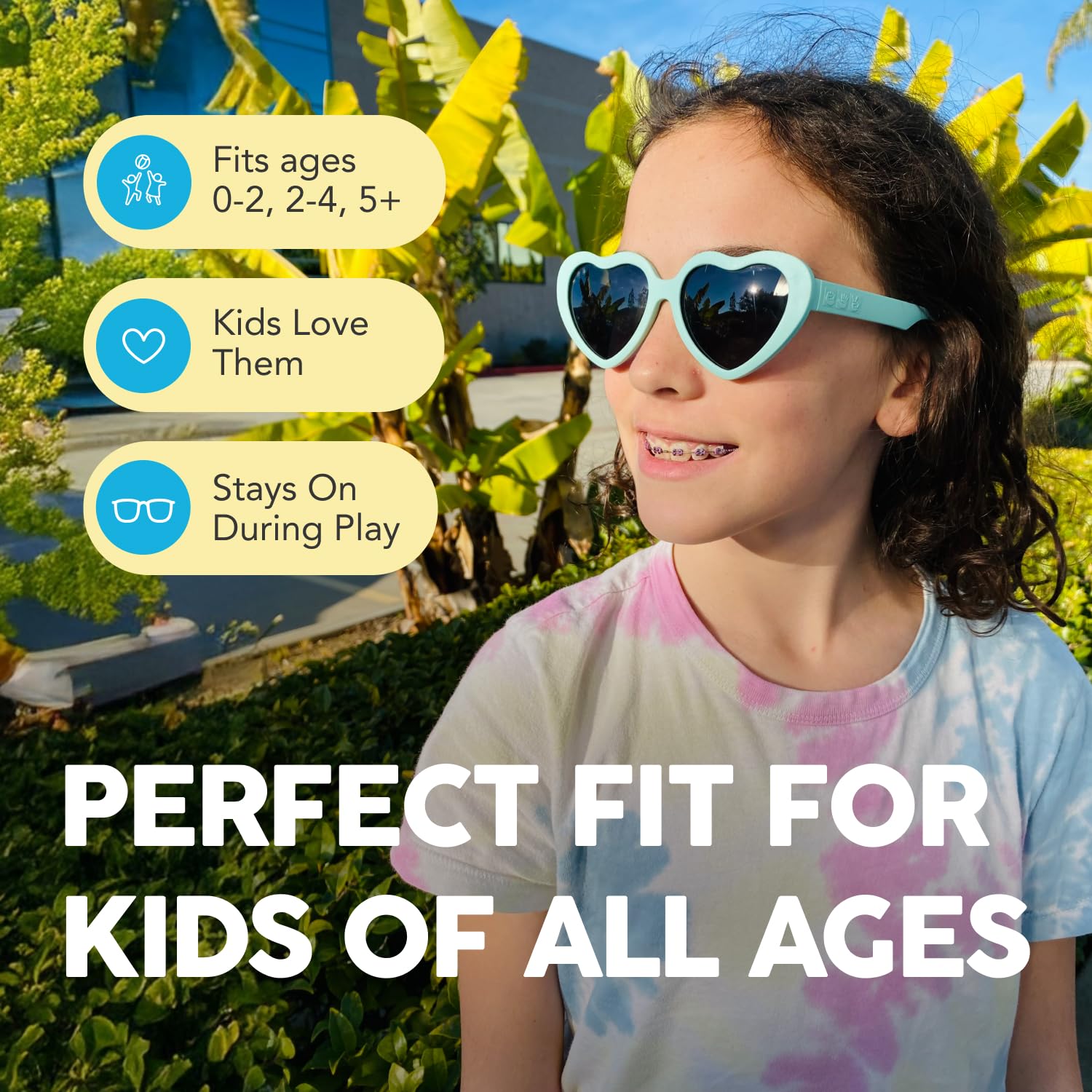 ROSHAMBO Unzerbrechliche Baby-Sonnenbrille in Herzform mit Riemen – Kleinkinder 0–24 Monate Mädchen Jungen 2–4 Jahre – polarisierte Gläser