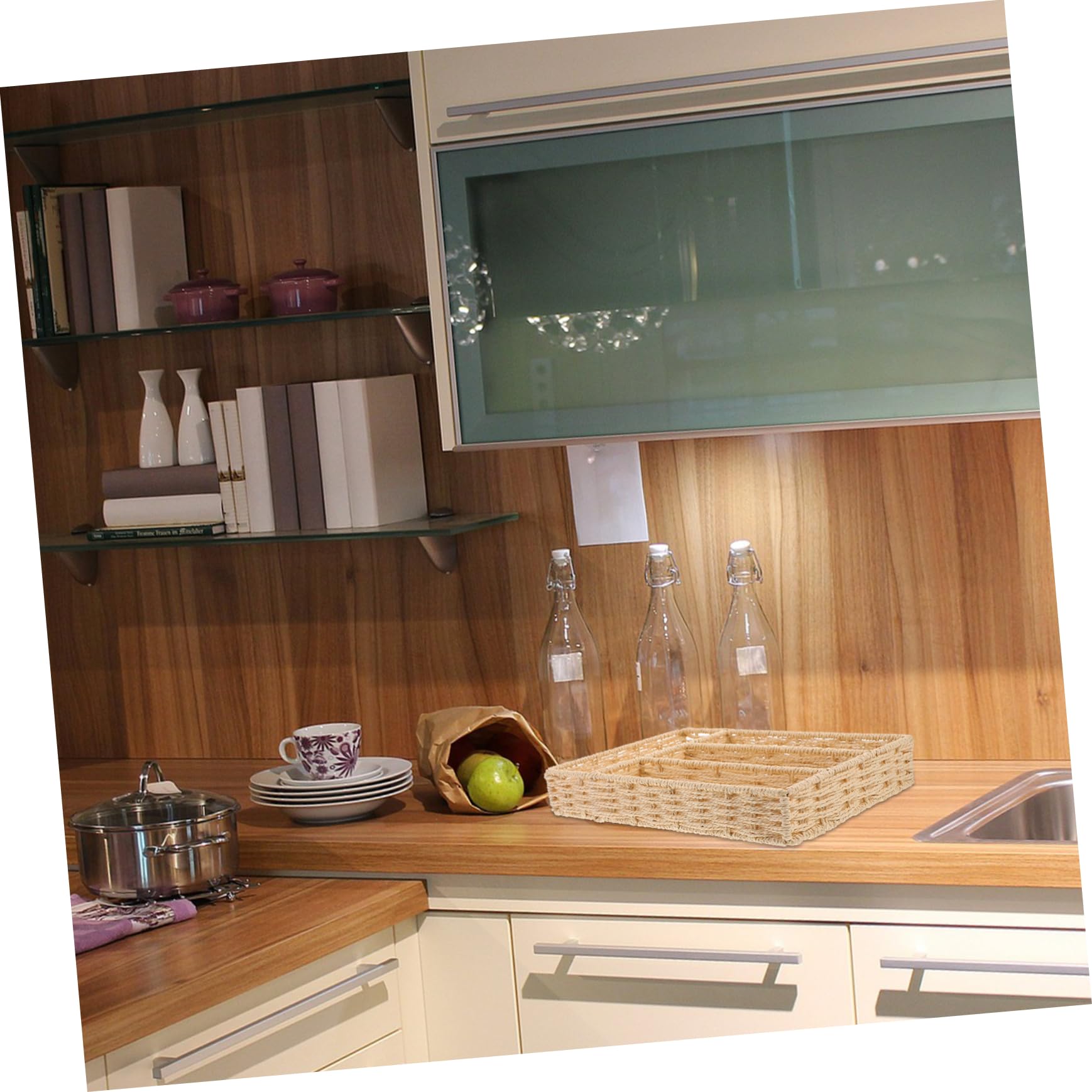 Cabilock Organizador de Cubiertos Tejido Beige para Cajón de Cocina