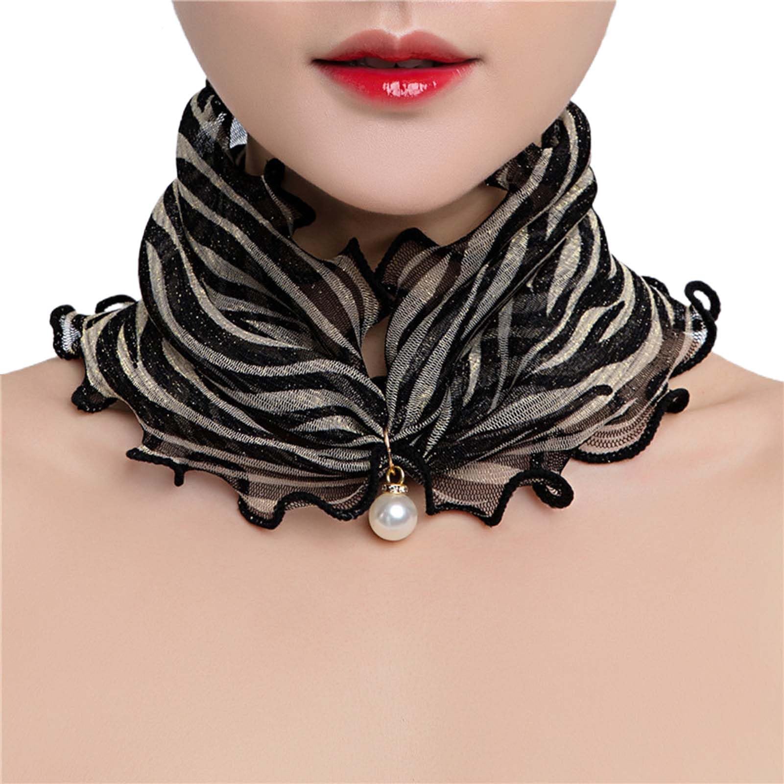 matumou Scarf Painting Print Pearl Durable Ruffle Edge Lady Headscarf for Banquet Women Scarves