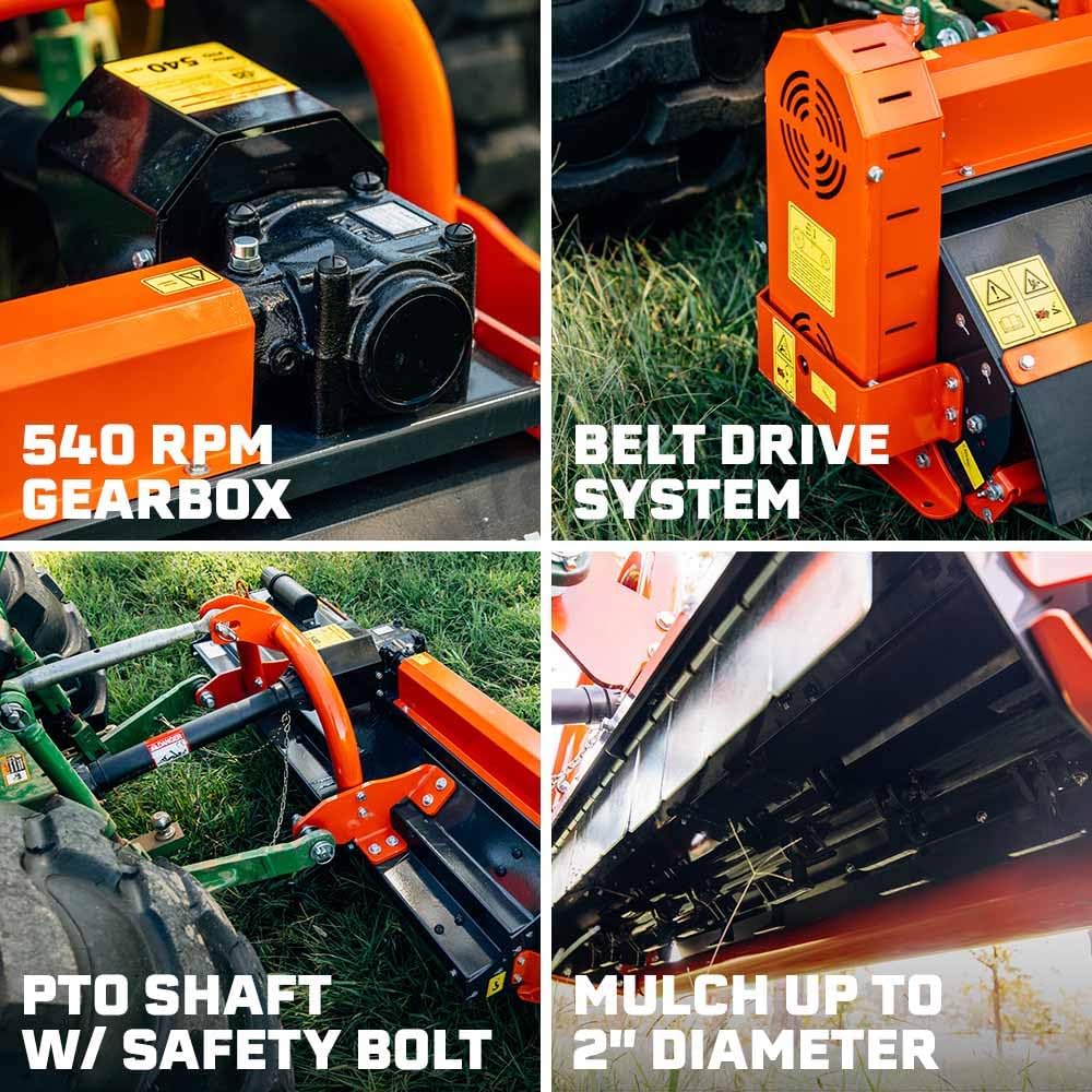 Titan Attachments Economy Series 55" Flail Mower, Cat 1, 3 Point Quick Hitch Compatible (25-45 HP), Durable Hammer Blades, Two Cutting Heights, Mulch and Finish Mower for Uneven Terrain