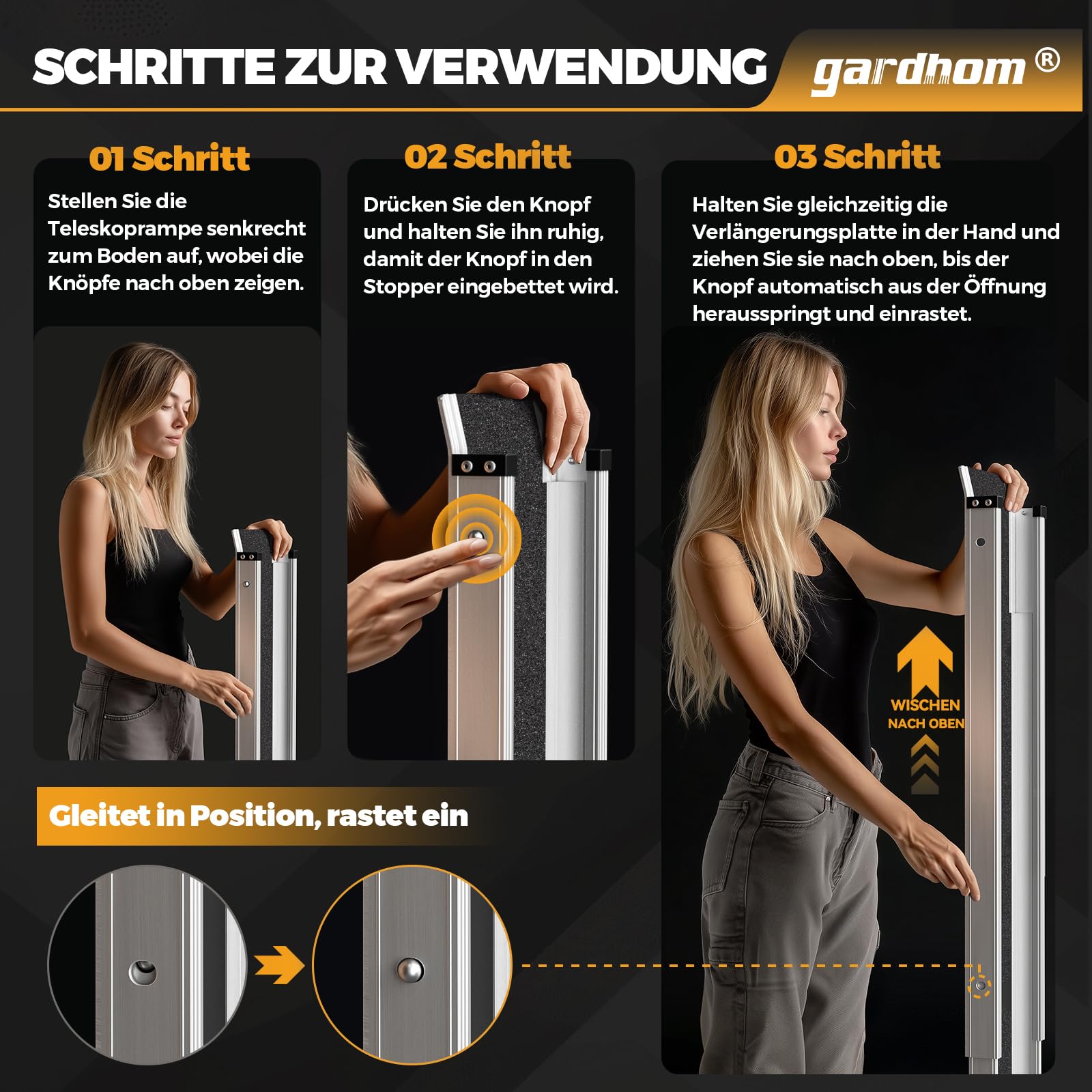 2PCS Teleskop Rollstuhlrampe 98.5-183cm, gardhom Verstellbare Tragbare Aluminium rutschfeste Teleskoprampe mit 272KG Ladenkapazität für Treppe Hindernissen Haus Schritte in der Textiltasche